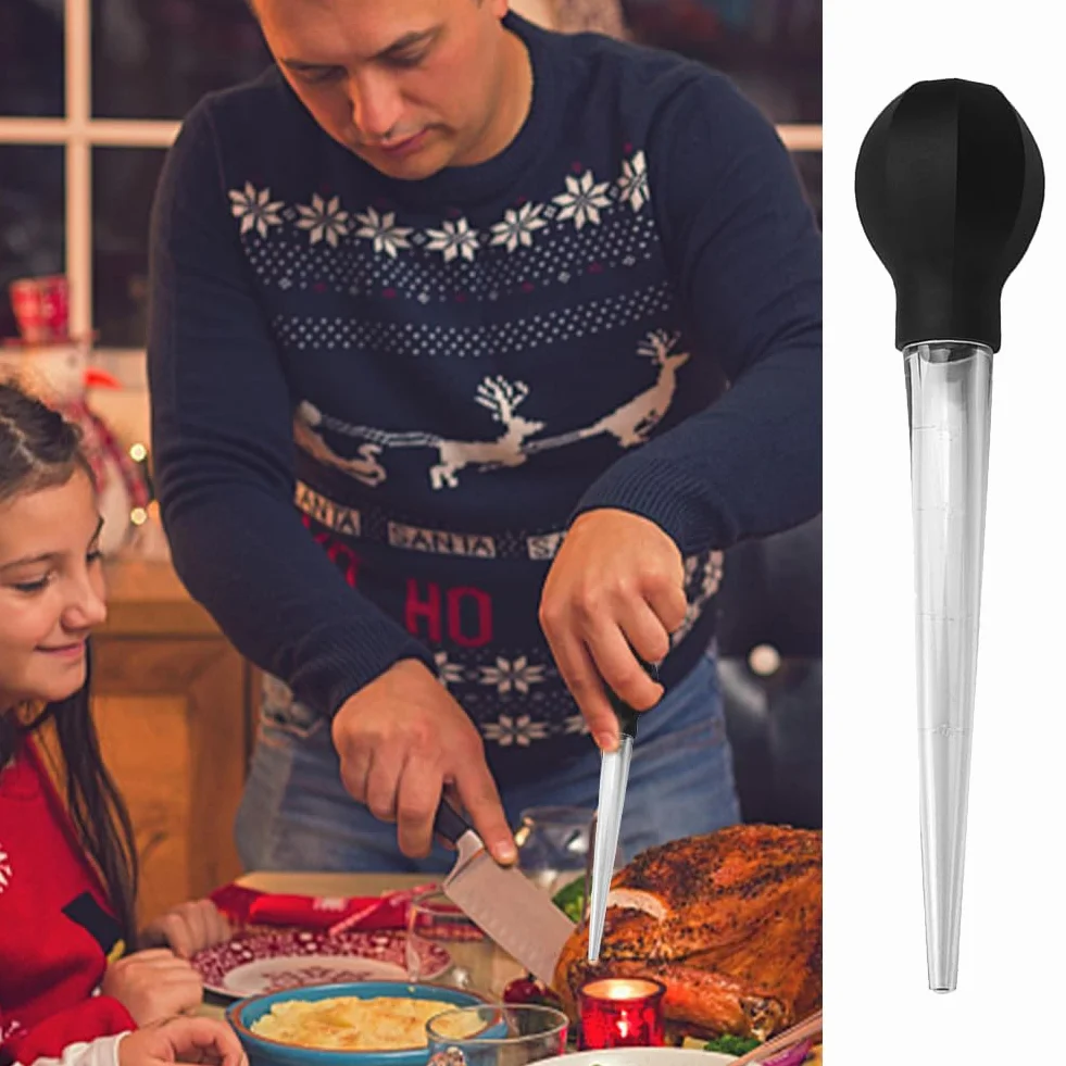 Poire à dinde avec brosse de nettoyage, ampoule à ventouse pour cuisson rôti, bœuf, porc, barbecue (noir)