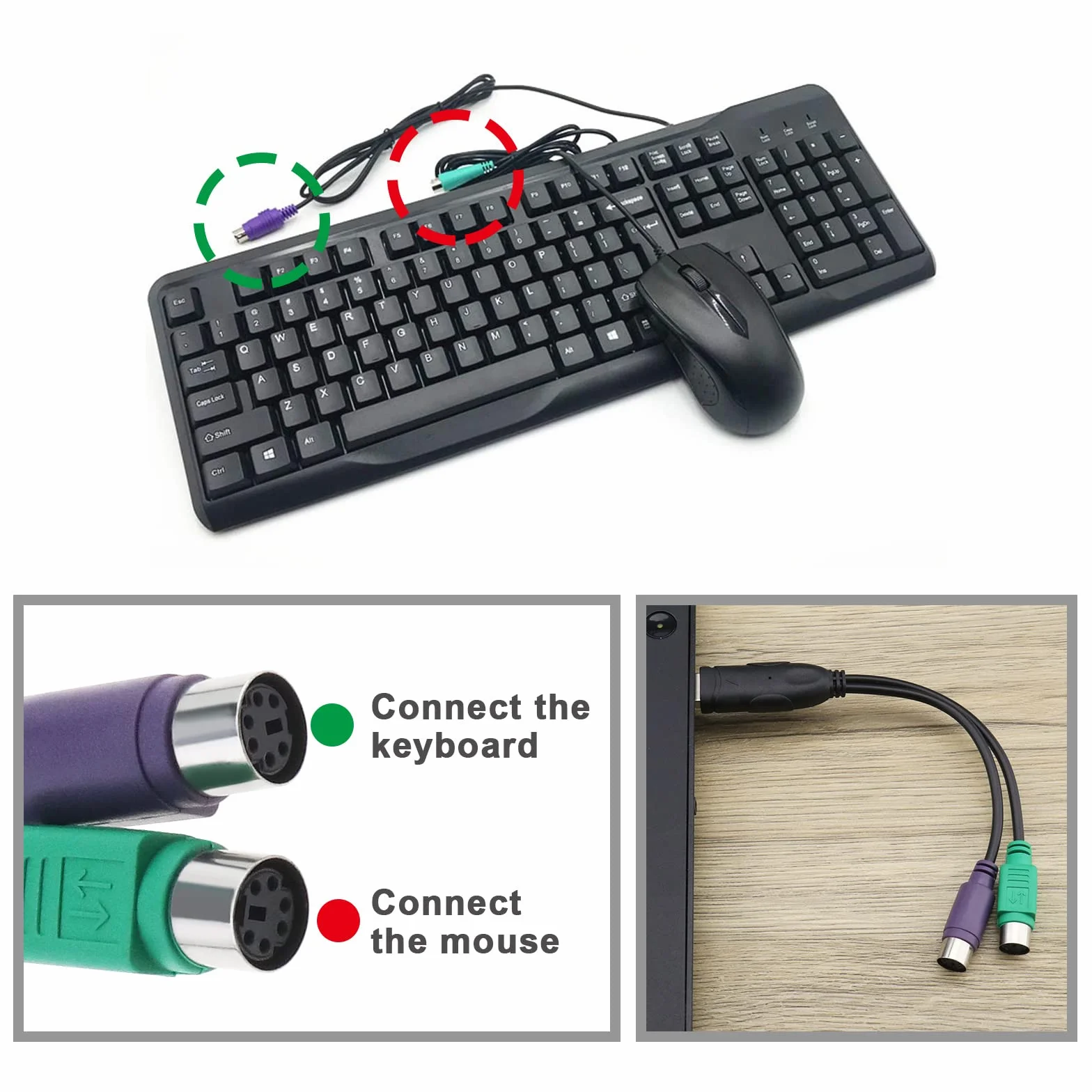 Adaptateur PS2 vers USB Câble Convertisseur Répartiteur en Y pour Clavier et Souris 20cm