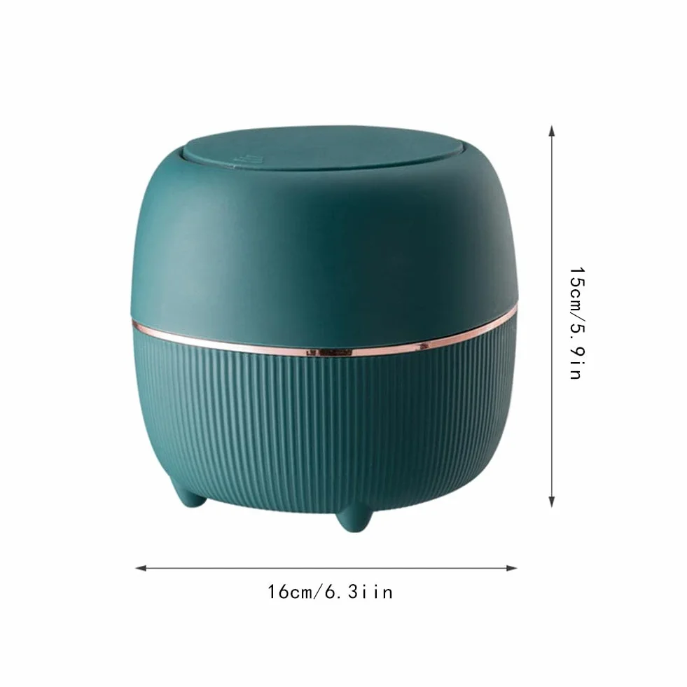 Poubelle de Bureau Créative en Plastique avec Couvercle à Bouton - Petite Poubelle de Table (Blanc)