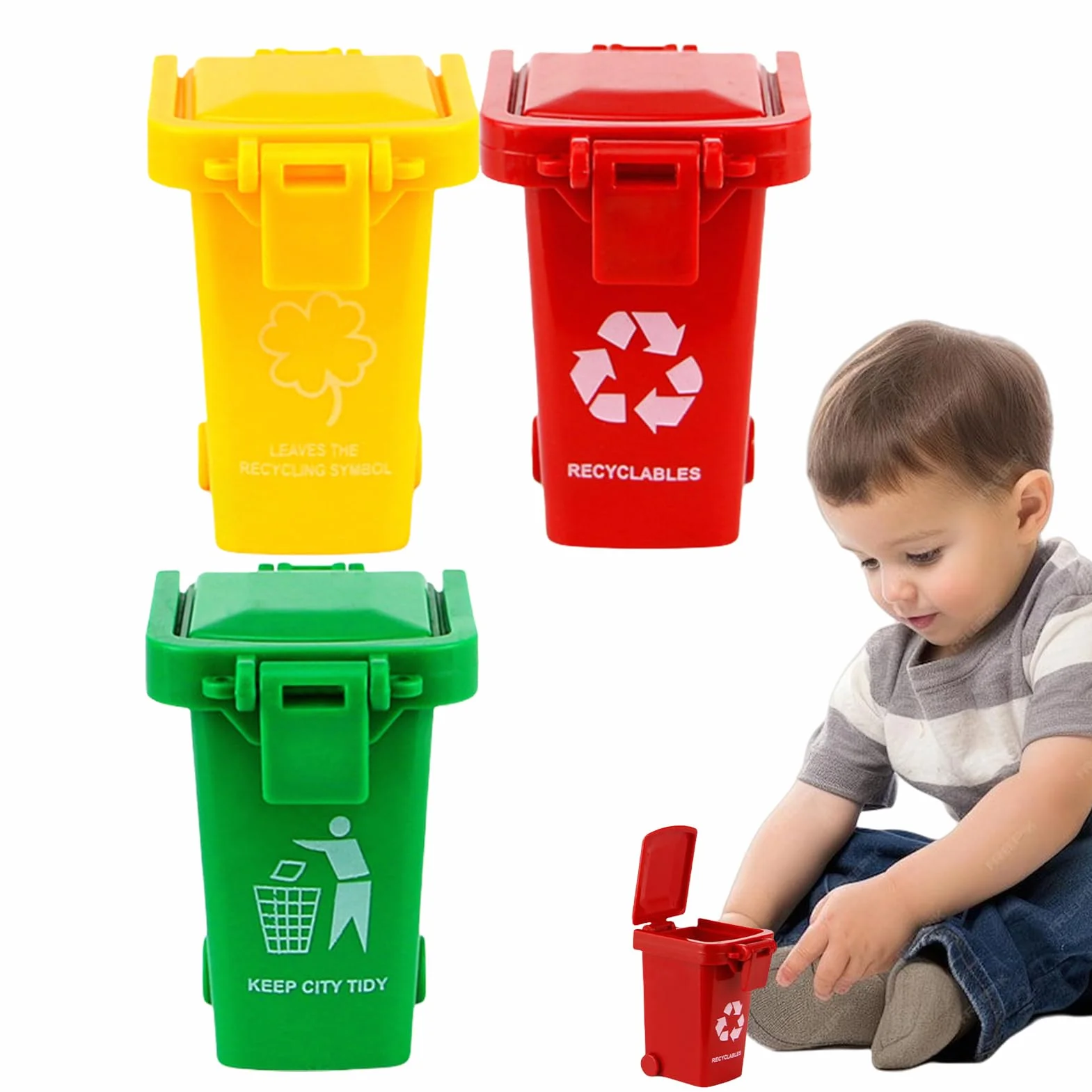 Poubelle Miniature avec Couvercle et Roues, Tri Sélectif Portable pour Bureau Table