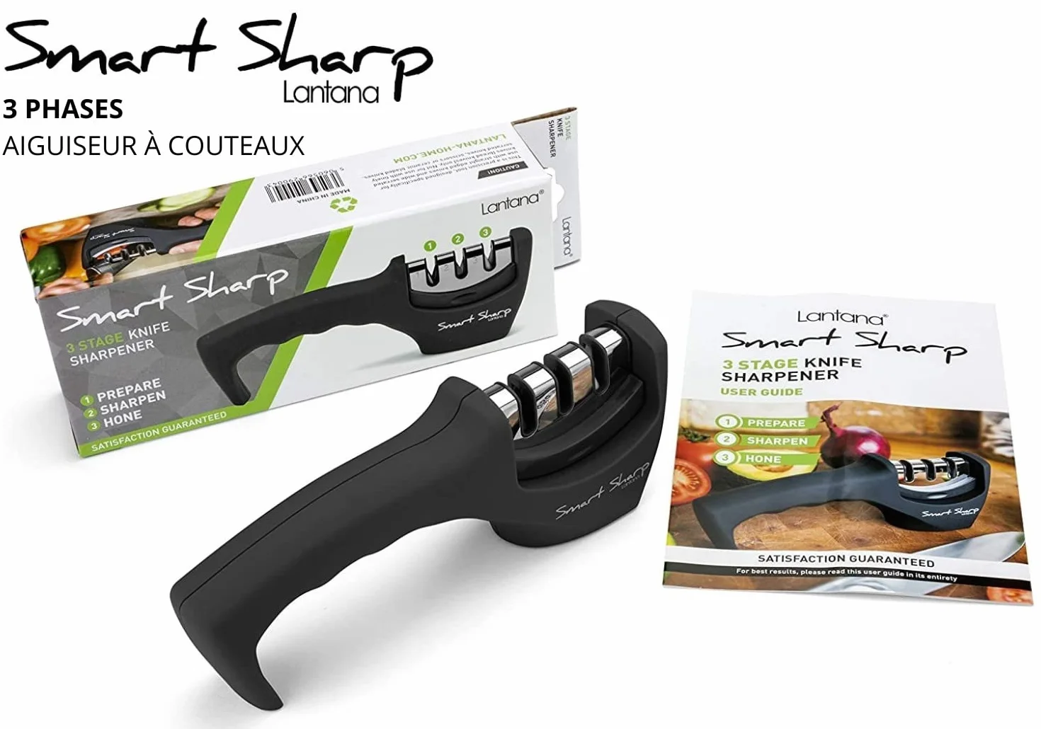 Aiguiseur à couteaux de cuisine Smart Sharp 3 phases Lantana - pierre céramique carbure tungstène diamant