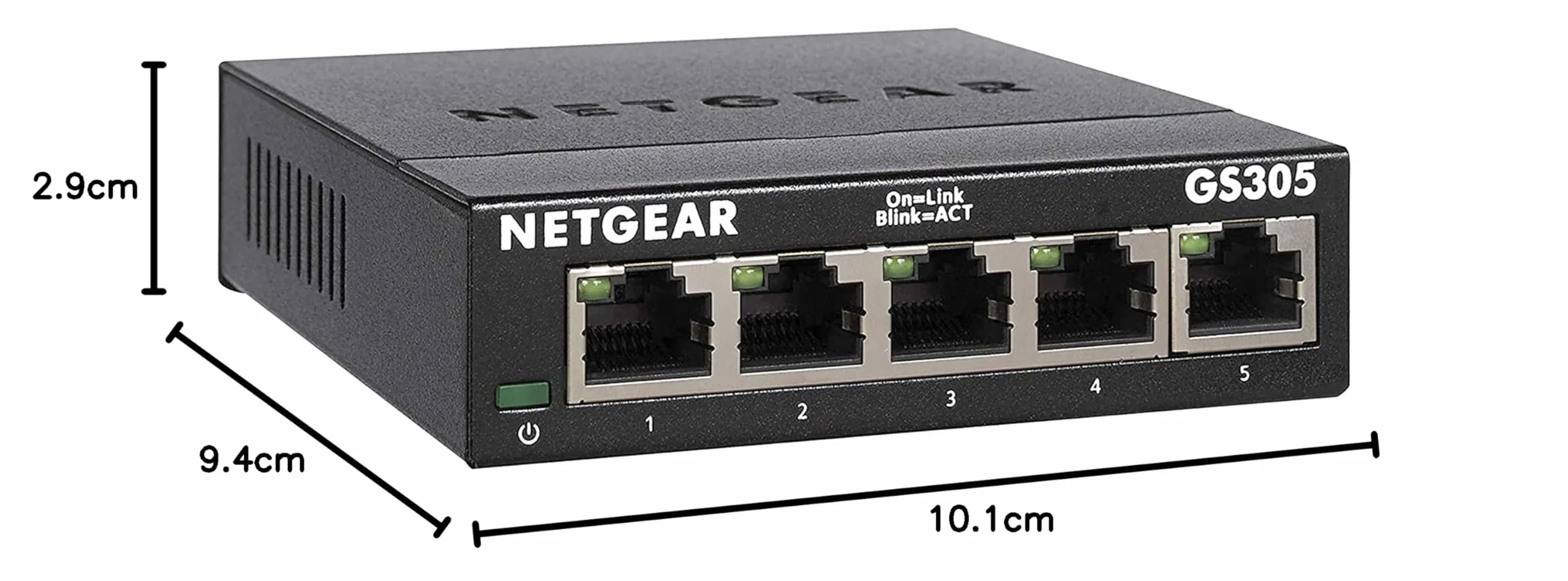 NETGEAR Przełącznik sieciowy GS305 LAN 5-portowy przełącznik sieciowy (gigabitowy typu plug-and-play, LAN, koncentrator Ethernet bez wentylatora, solidna metalowa obudowa), czarny