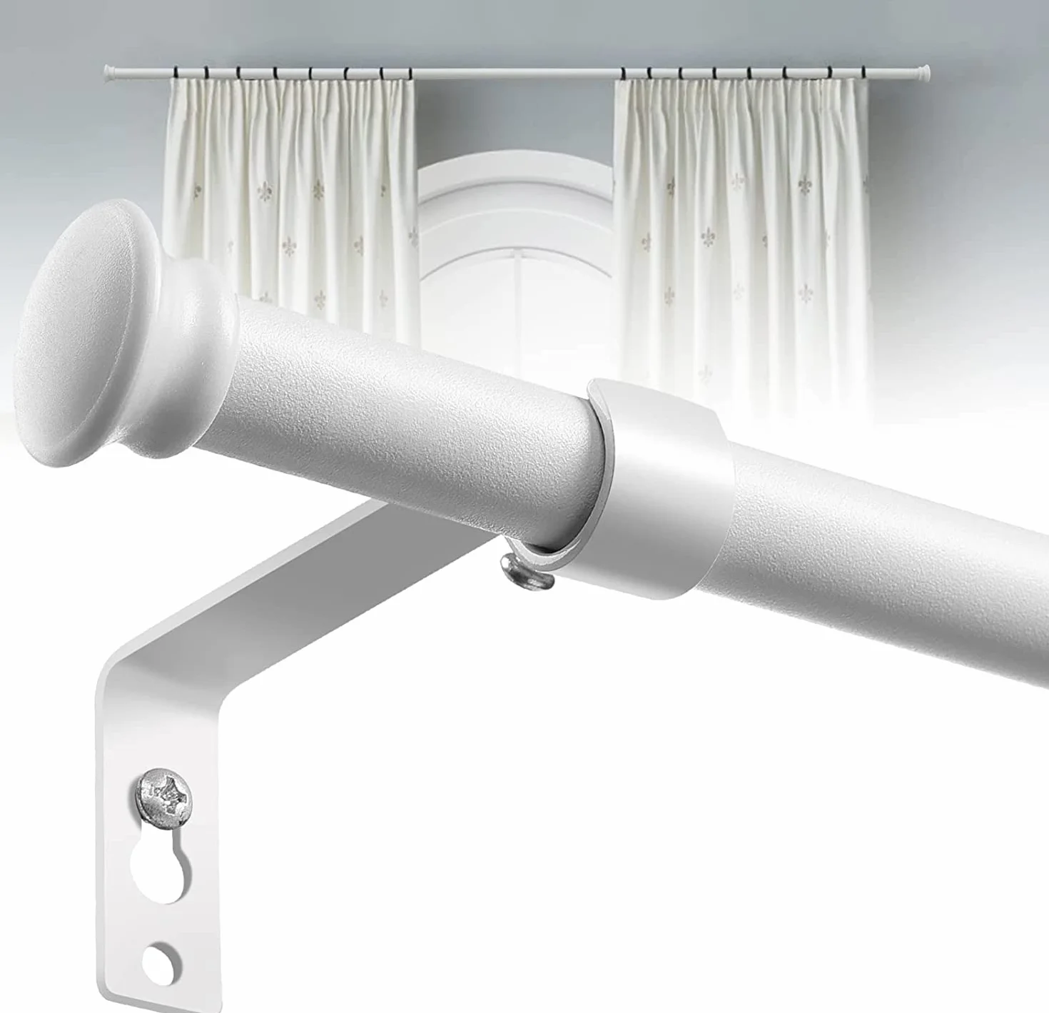Tringle à Rideaux Extensible 71-472cm Acier Inoxydable 16mm Blanc Mat pour Fenêtre Décorative Salon