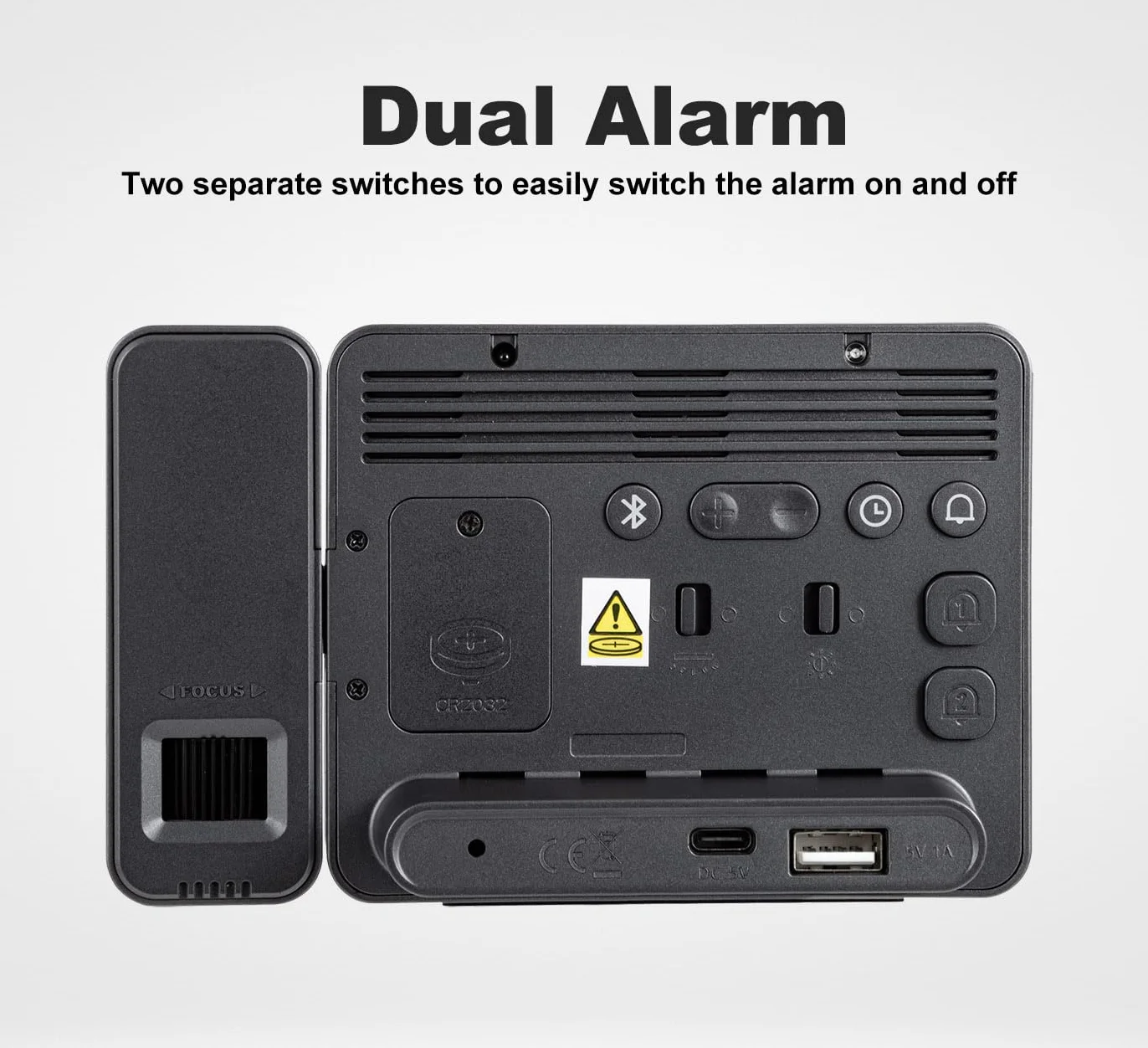 Horloge De Projection Numérique Chambre À Coucher Projecteur Rotatif 180° Synchronisation Heure Bluetooth Doubles Alarmes Date Température Variateur 4 Niveaux
