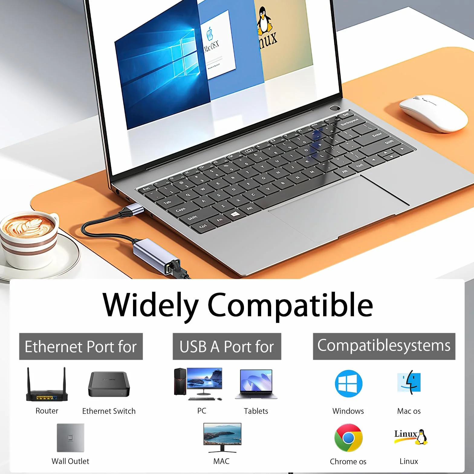 HENGBIRD Adapter USB LAN 2.0 Ethernet 1000 Mbps, USB na RJ45 Gigabit Ethernet LAN, kompatybilny z Surface, MacBook, laptopem, komputerem PC z Windows 11/10/8.1/8, macOS, Linux