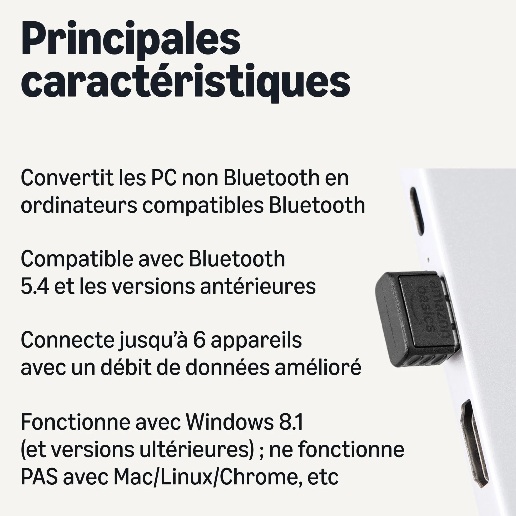 Amazon Basics Adaptateur USB Bluetooth 5.4 pour PC, Récepteur pour Souris, Clavier et Ordinateur Portable, Compatible Windows 11/10/8.1