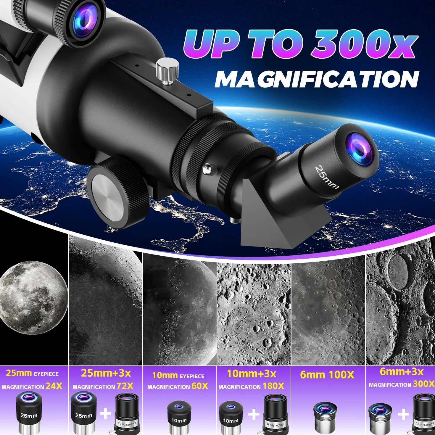 Astronomiczny teleskop dla dorosłych, otwór 90 mm, teleskopy refrakcyjne 600 mm, w pełni wielowarstwowy astronomiczny teleskop refrakcyjny ze statywem