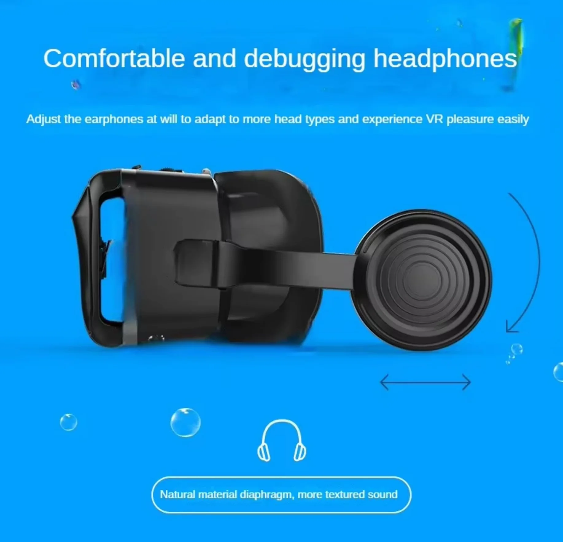Zestaw VR, okulary wirtualnej rzeczywistości z słuchawkami, uniwersalne okulary wirtualnej rzeczywistości dla smartfonów 5-7.2" iOS Android Windows Graj w filmy 3D i gry wideo, czarny (dla telefonu z
