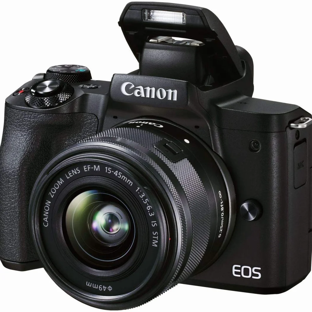 Canon EOS M50 Mark II aparat + obiektyw EF-M 15-45 mm F3.5-6.3 is STM (24,1 MP, ekran dotykowy LCD 7,5 cm, Wi-Fi, HDMI, Bluetooth, system Dual Pixel CMOS AF, Eye AF, wideo 4K, OLED EVF), czarny