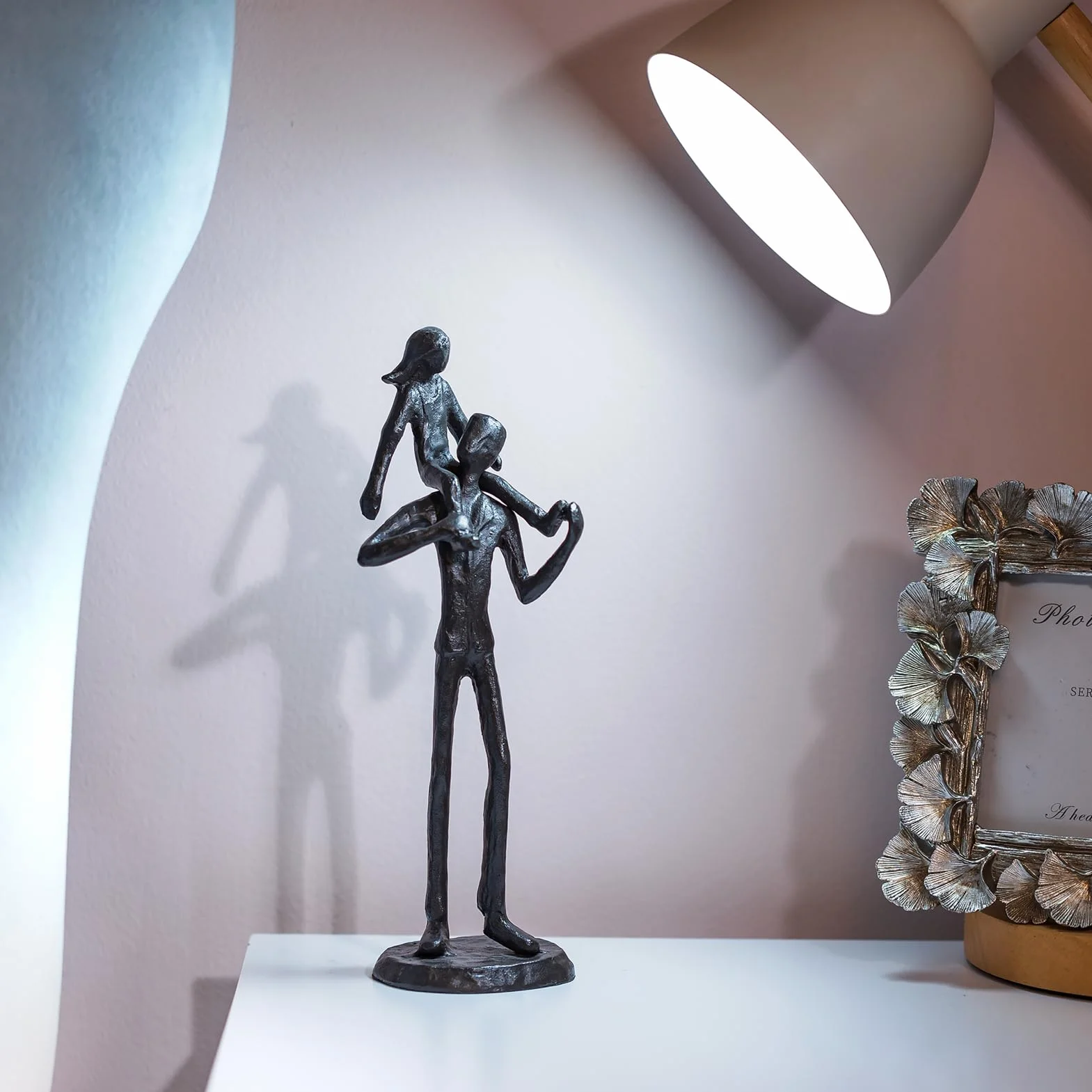 Sziqiqi Figurine en Fer Père-Fille Sculpture Cadeau Fête des Pères Mariage Noël