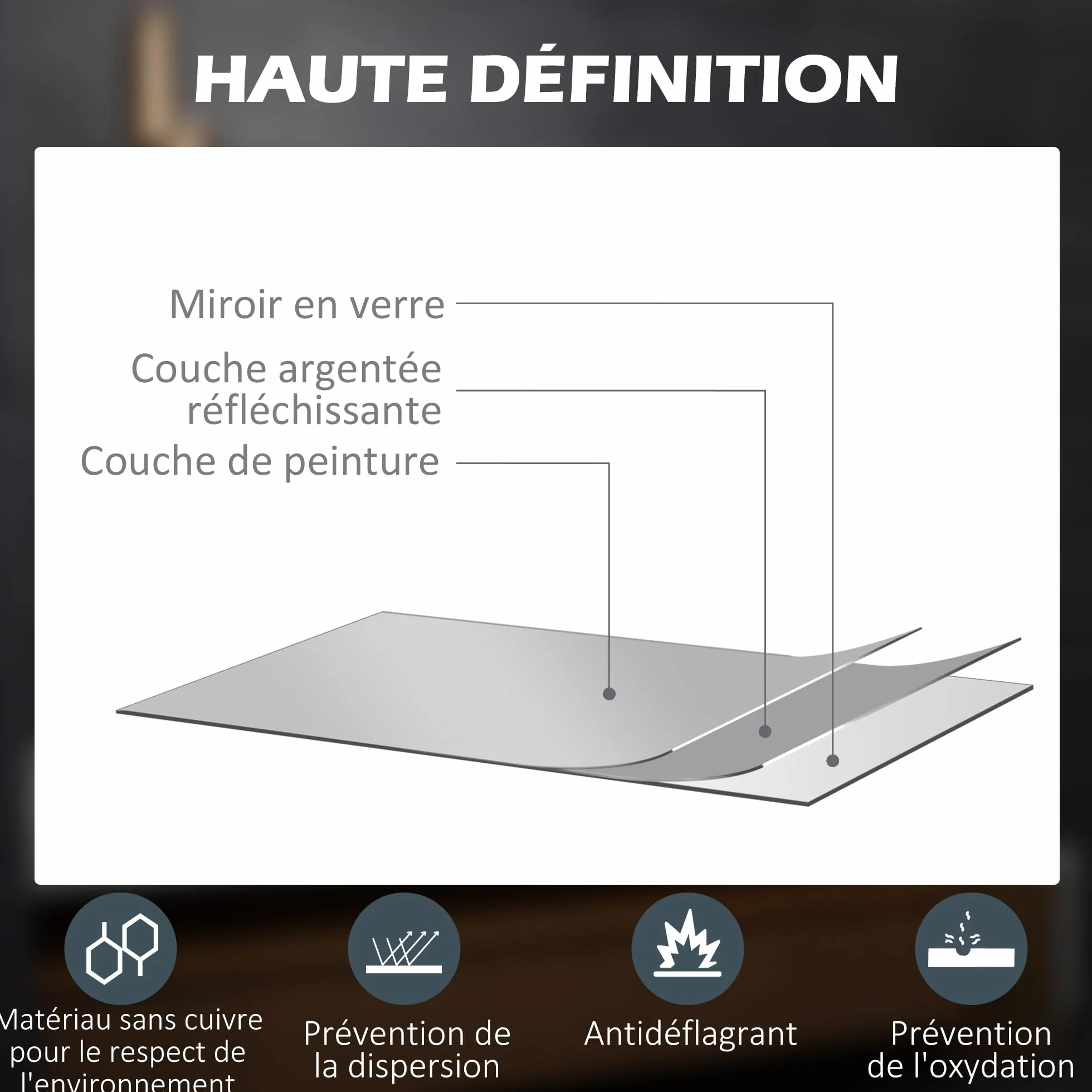 kleankin Miroir rectangulaire Mural Lumineux LED de Salle de Bain - 80 x 60 cm - 3 Couleurs, luminosité réglable Interrupteur Tactile système antibuée Blanc Transparent