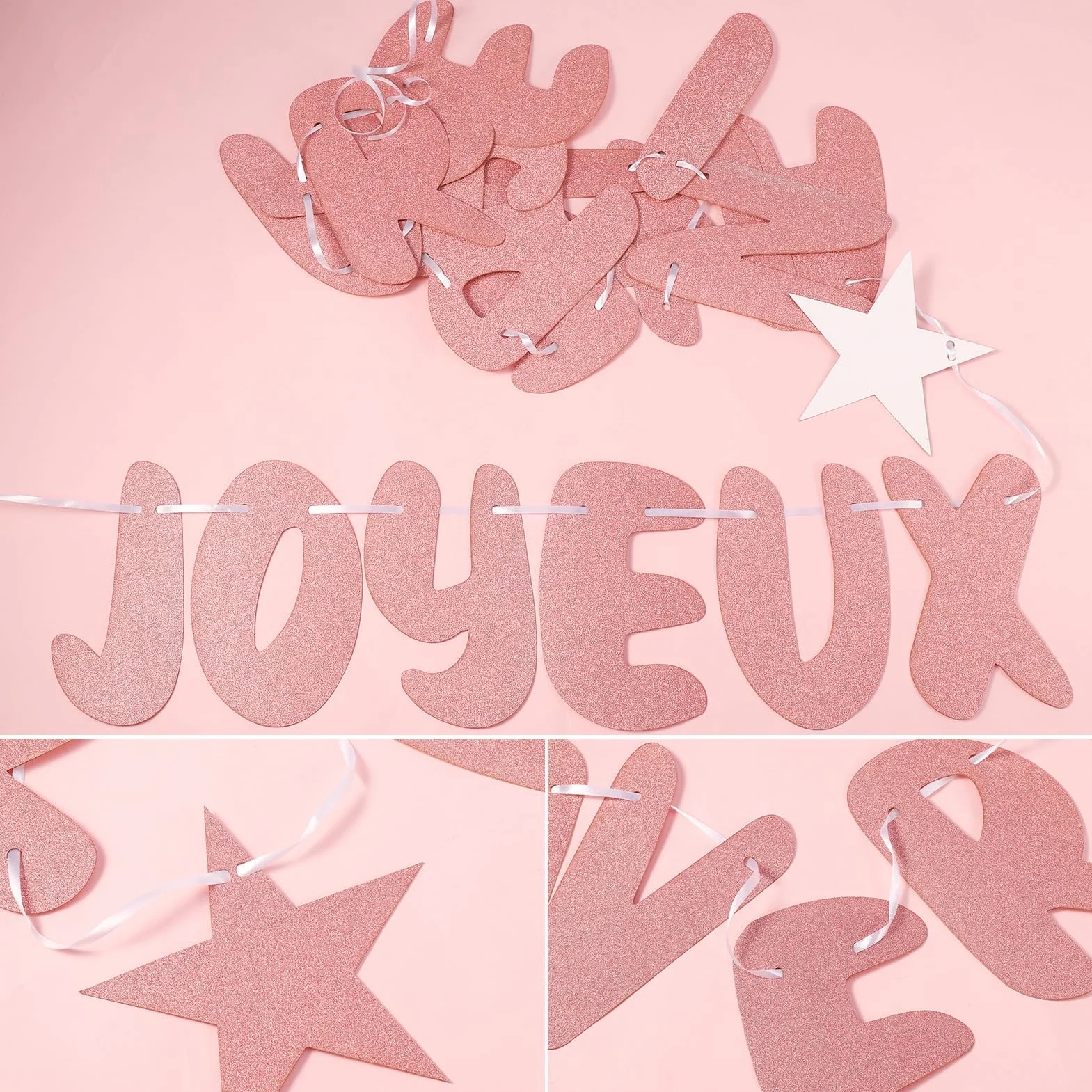 Joyeux Anniversaire Rose Gold Glitter Bannière Banderole Pailleté Garland Bunting Fête Anniversaire Party Décorations