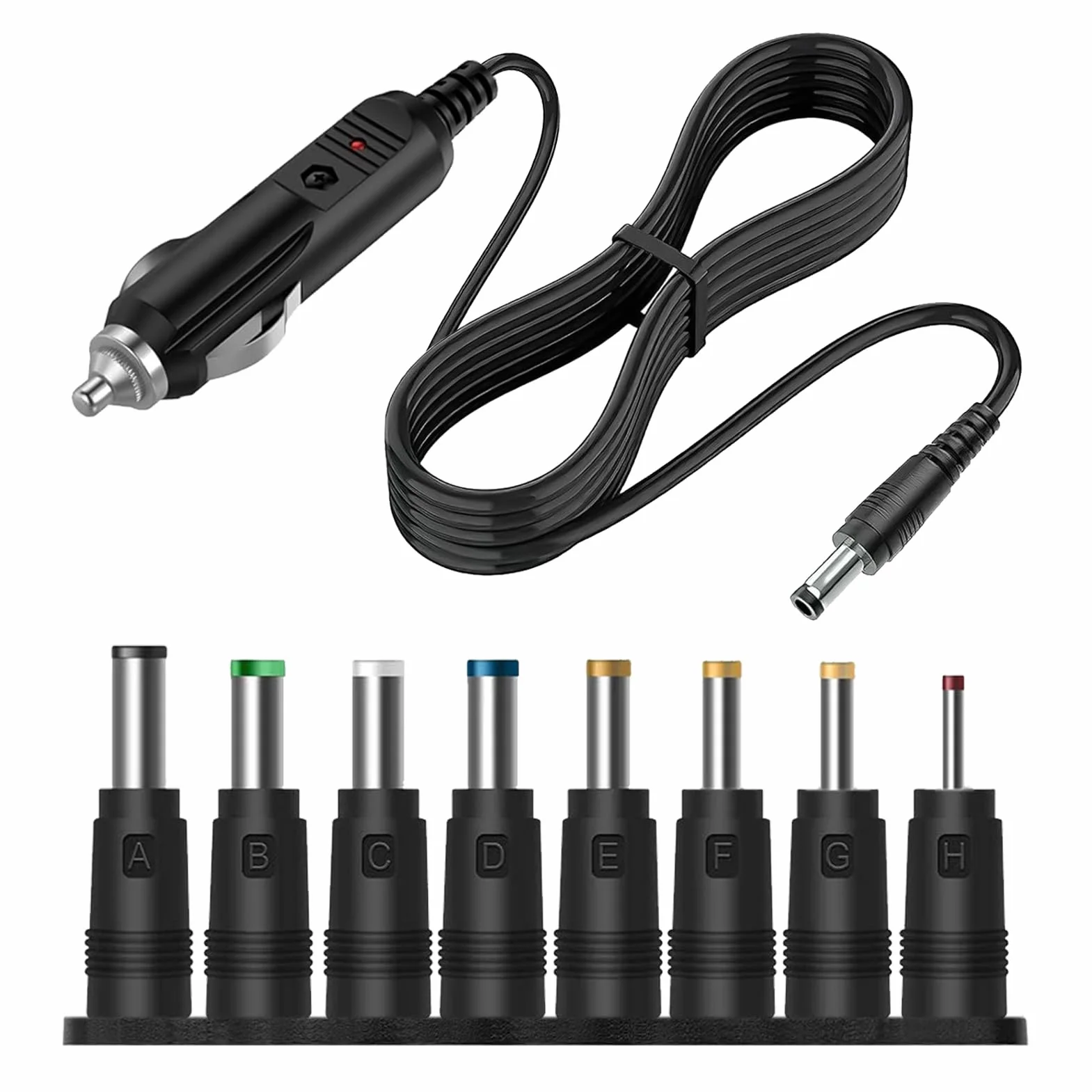 Kabel do ładowarki samochodowej 12 V z 8 końcówkami złącza DC 5,5 x 2,1 mm, adapter do zapalniczki samochodowej, kompatybilny z głośnikami, routerem, kamerą IP, LED i innymi
