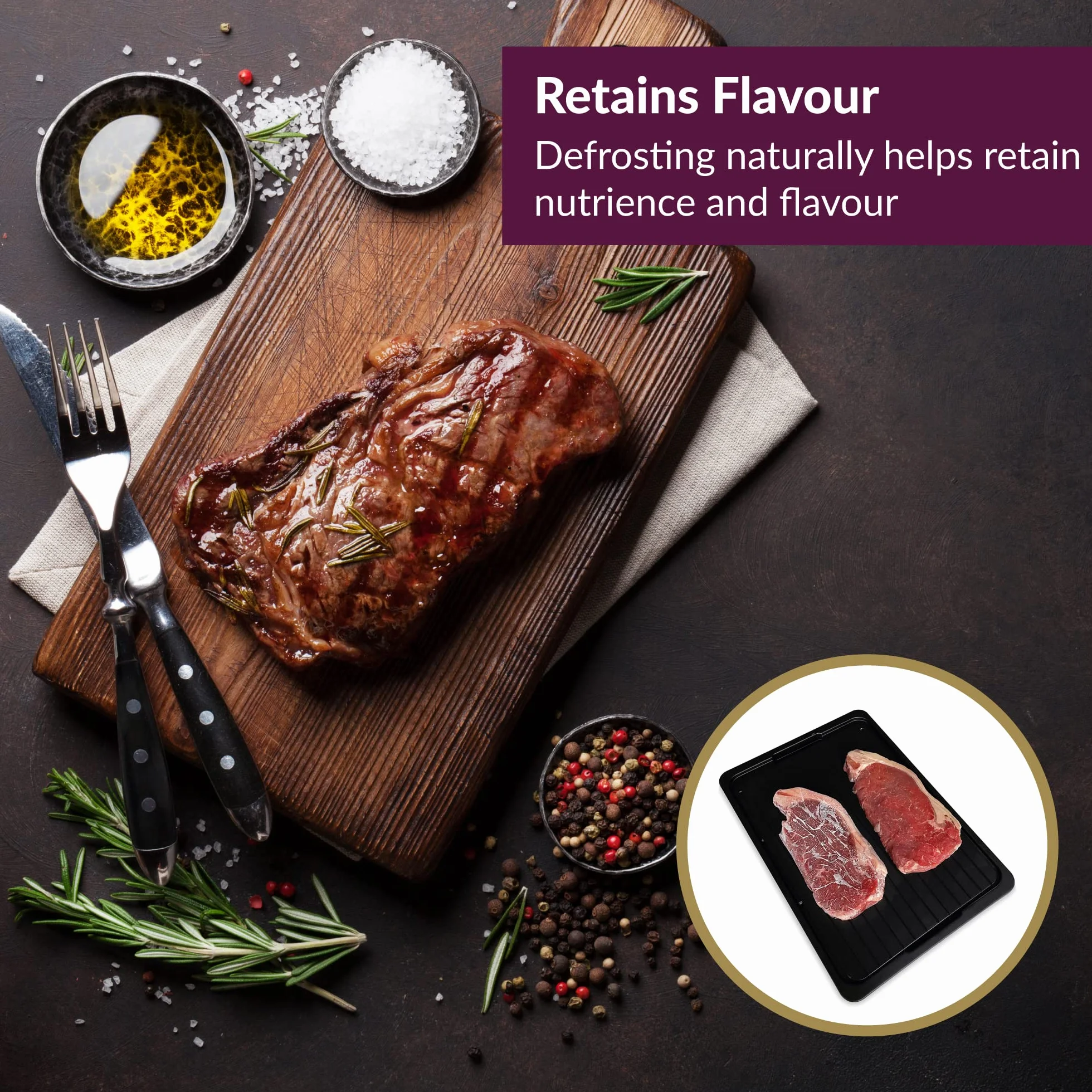 Andrew James Plateau de décongélation avec Plateau d'égouttement | Jusqu'à 5 Fois Plus Rapide pour la Viande et Les Aliments congelés | Pas d'électricité nécessaire