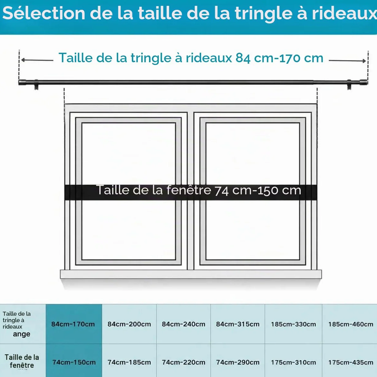 Tringle rideau extensible 84-150 cm Φ25 mm avec supports pour chambre salon cuisine