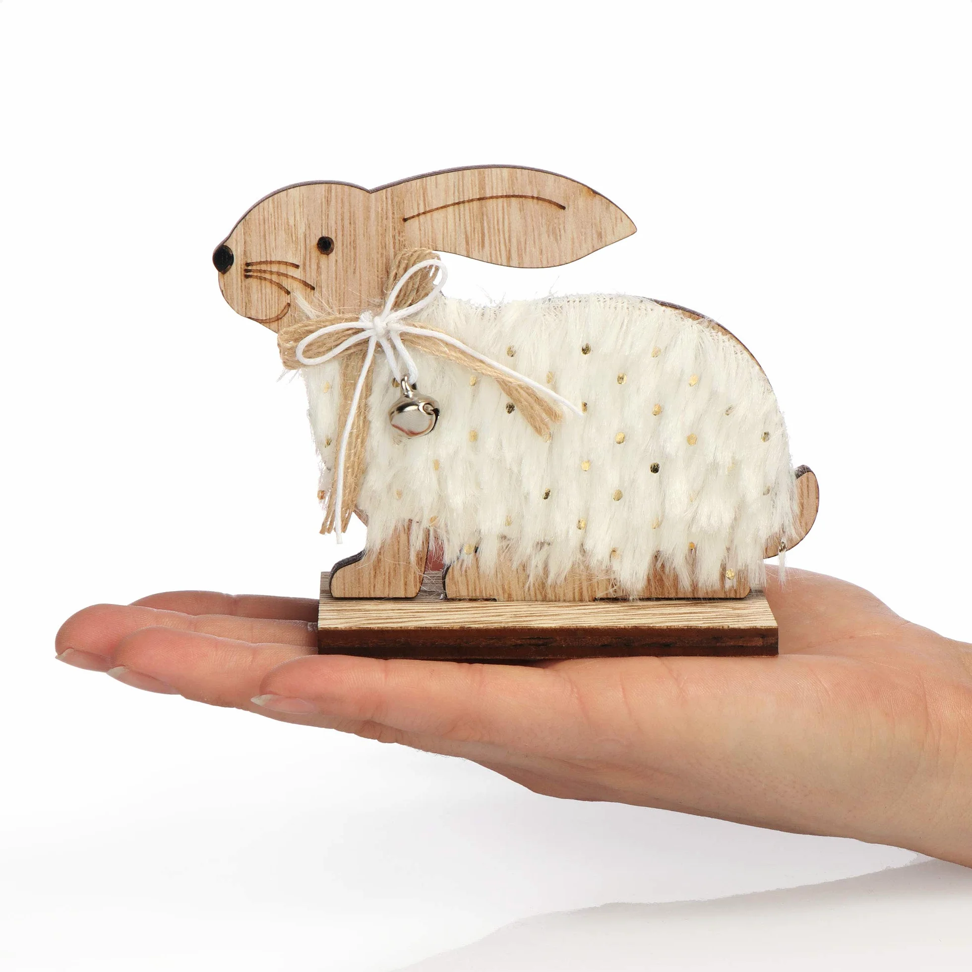 Présentoirs décoratifs pour Pâques 2X Lapins accroupis Blanc/Marron