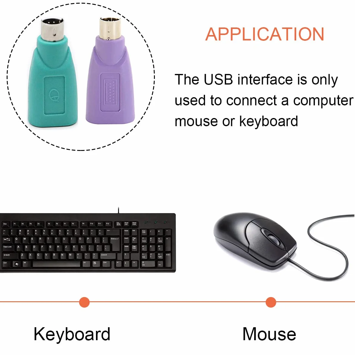 Adaptateur PS2 vers USB Clavier Souris, USB A femelle PS/2 mâle, 4 Pièces