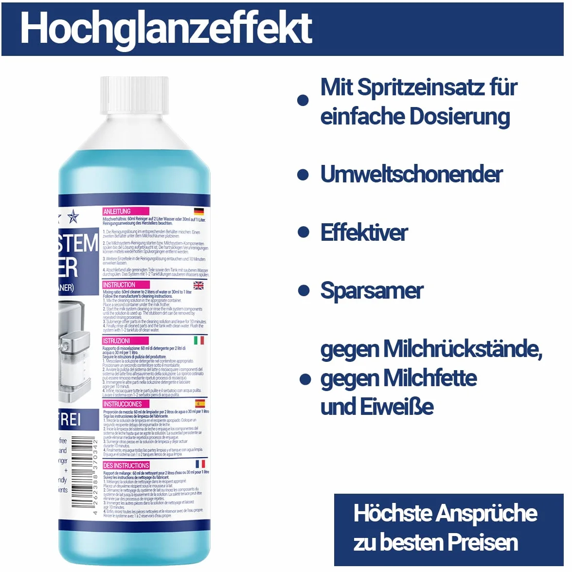 Lot de 12 nettoyants pour système de lait 1000 ml (34 applications) pour machine à café - Mousseur à lait - Nettoyant universel liquide pour toutes les marques