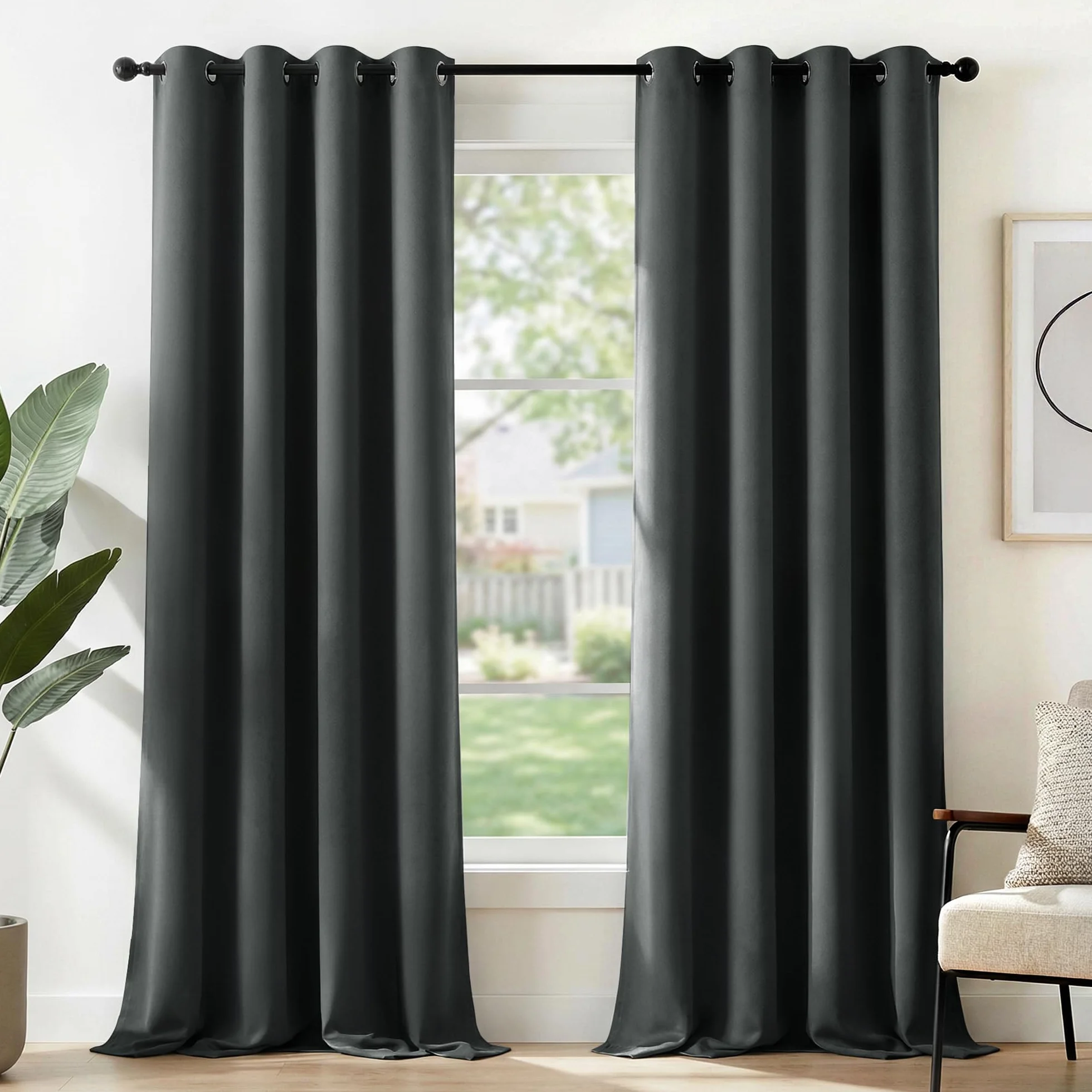 Deconovo Rideau Occultant Thermiques Anti Froid 135x240 cm Double Rideau Isolant Anti-Bruit Gris Foncé 2 Pièces