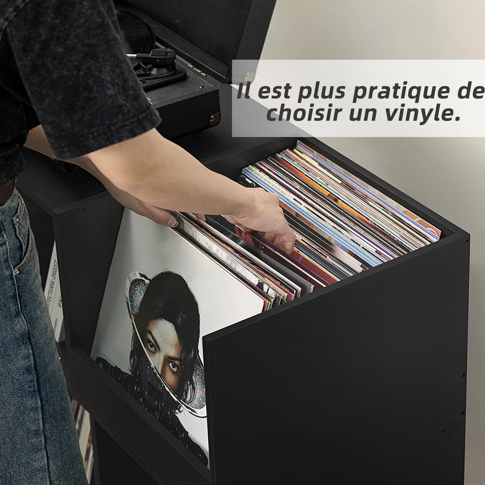 Großer Plattenständer mit Aufbewahrung,Plattenspieler-Ständer mit Ablage,Vinylplatten-Halterung mit Präsentationsfläche,Plattenständer für bis zu 300 Alben, Plattenregal für Musikzimmer und Wohnzimmer