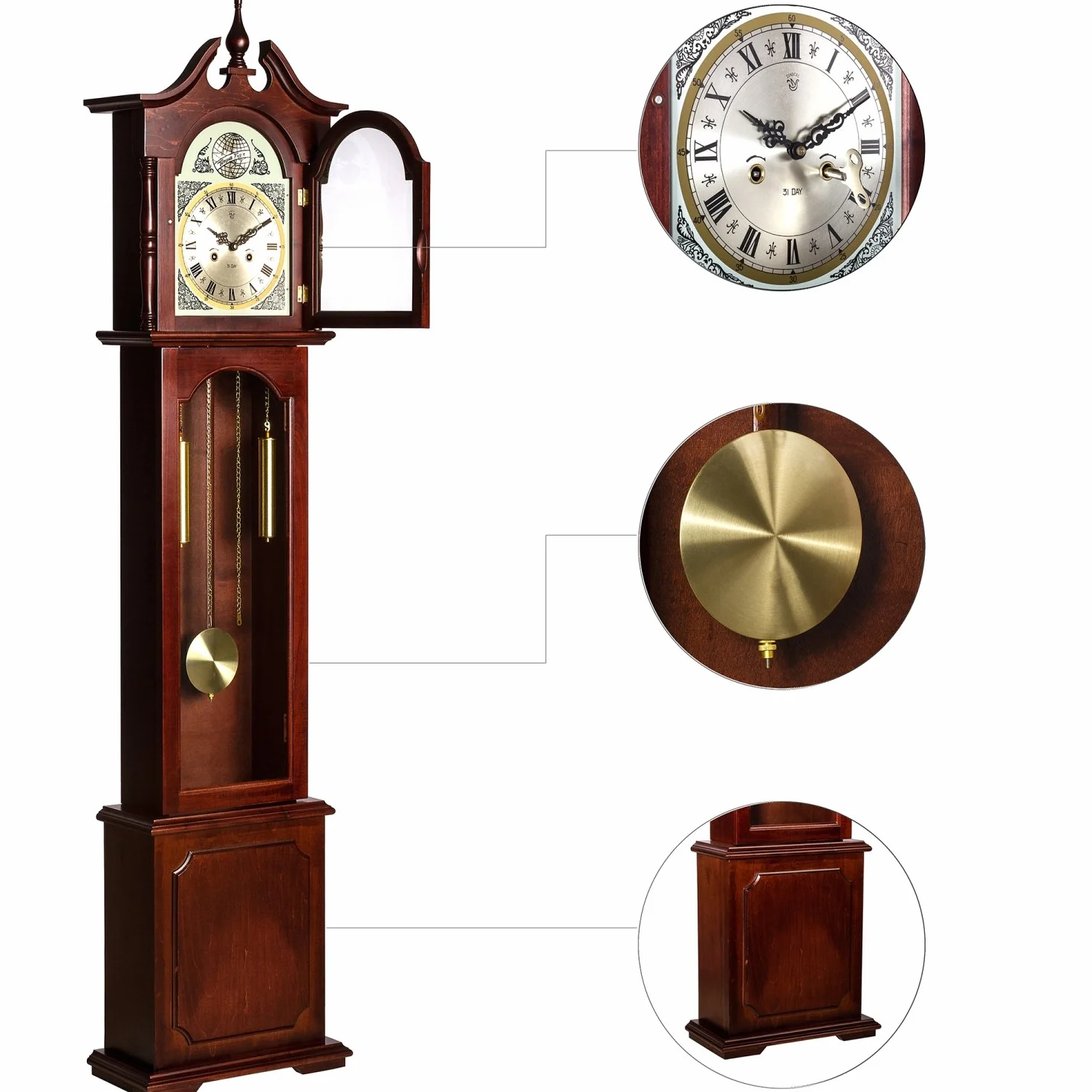 STILISTA Horloge Grand-Père Rétro Régulateur Europa 188 x 42,5 x 19cm Pendule Murale