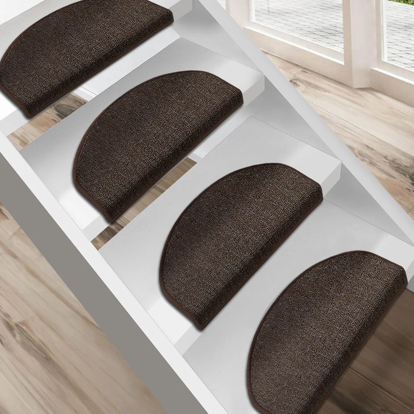Lot de 1 marchettes d'escalier autocollantes semi-circulaires 65x23 cm Marron Foncé