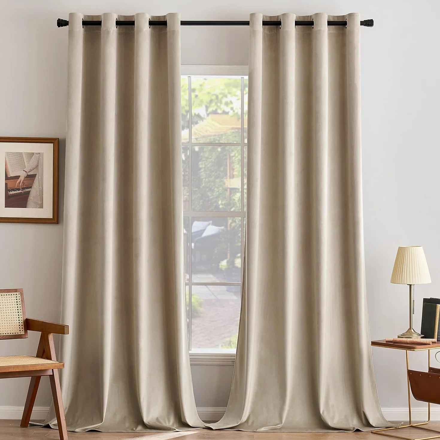 MIULEE Rideaux Velours Beige 140x245 CM Lot de 2, Semi-occultant, Thermique Isolant Anti Chaleur pour Chambre Salon