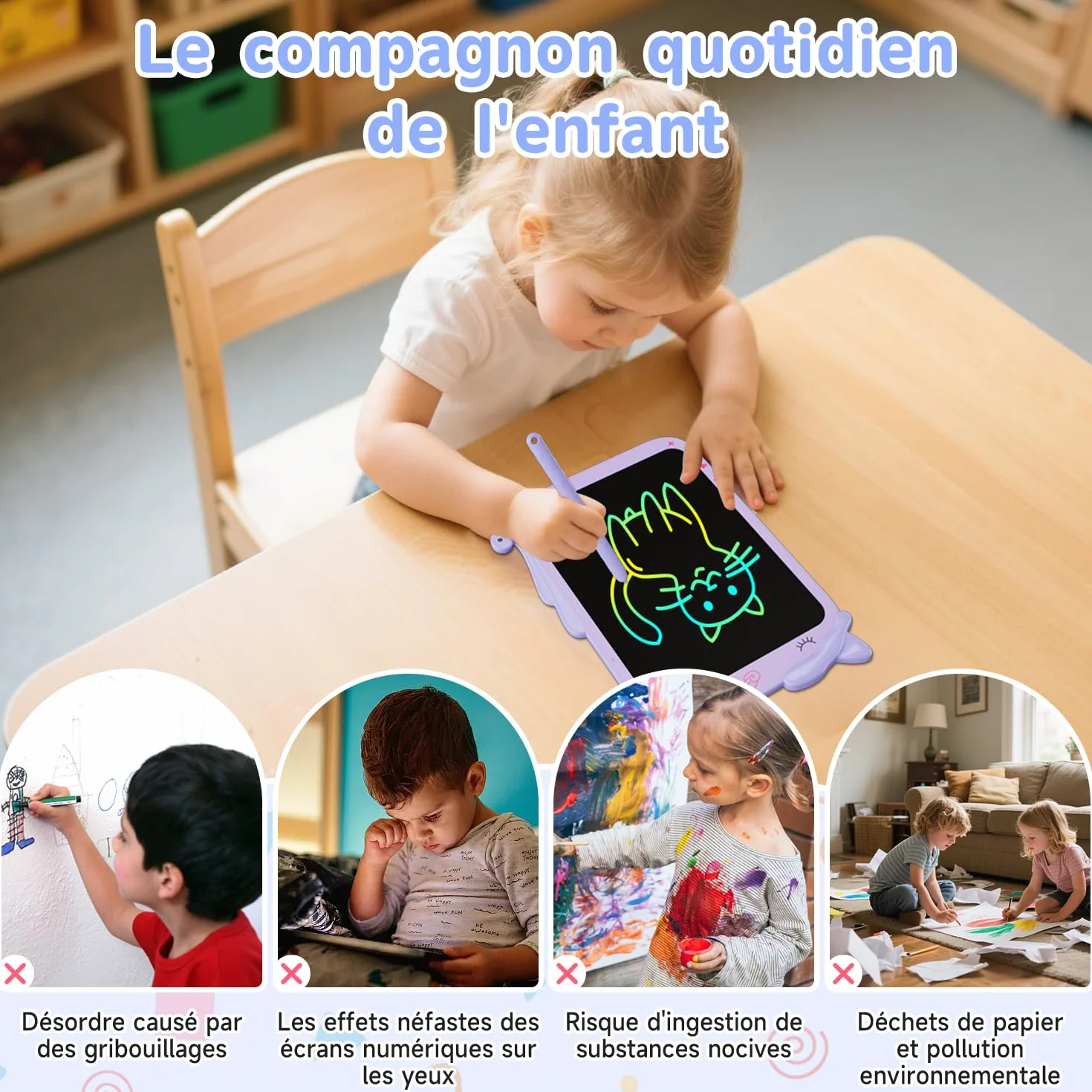 Ardoise Magique LCD 10 Pouces Écran Couleur Cadeau Enfant 3-8 Ans Anti-Lumière Bleue Dessin Réutilisable