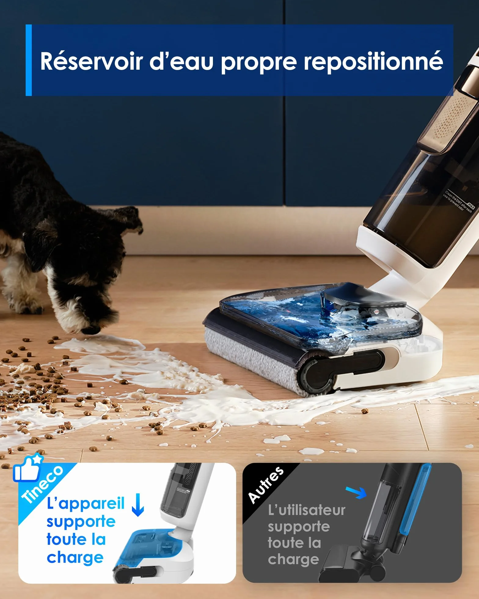 Tineco Floor One Stretch S6 Aspirateur Laveur, Sec et Humide Intelligent, 180° Plat, 70℃ Flashdry 5 Min, 40 Min Autonomie