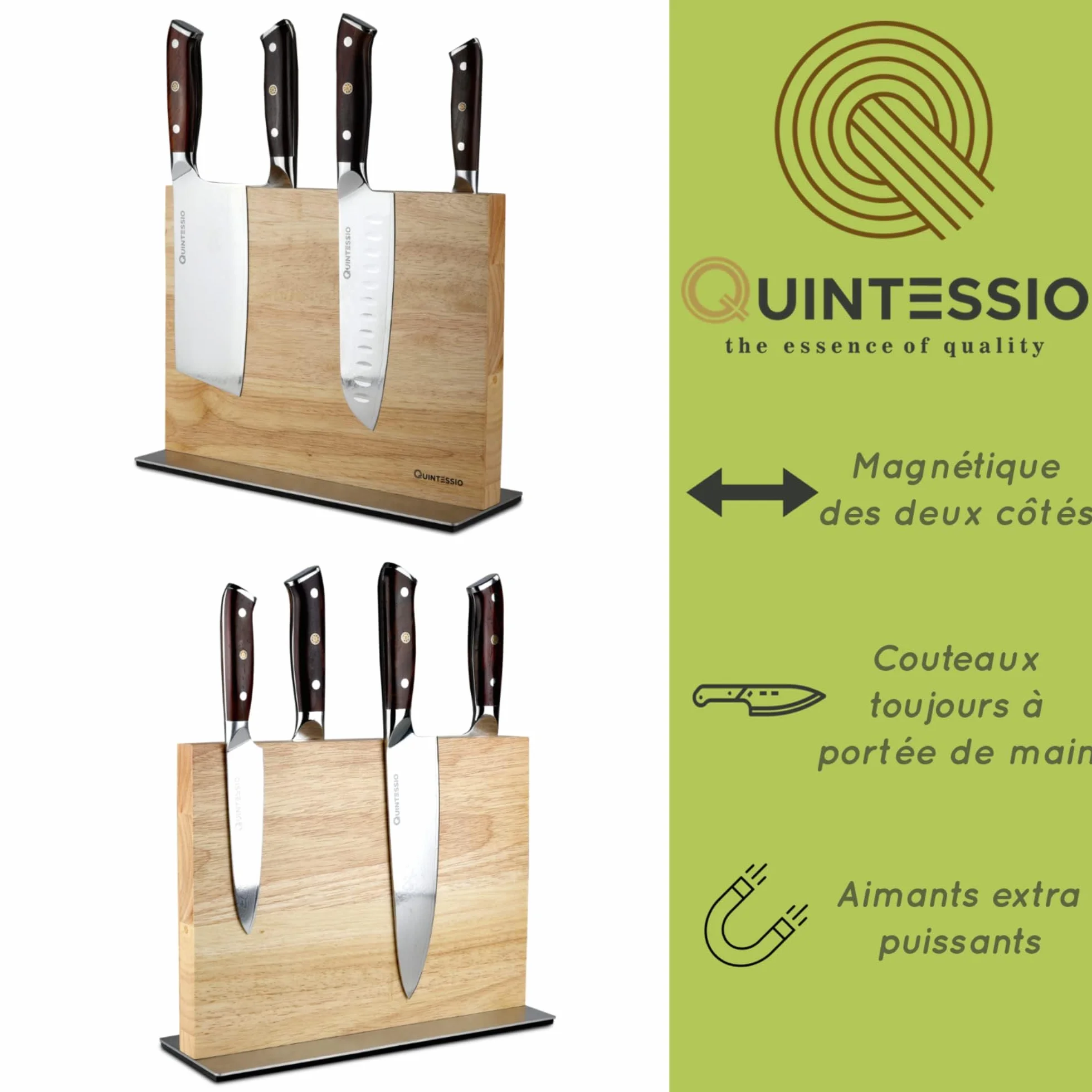QUINTESSIO - XL Porte couteaux aimanté - bloc à couteaux magnétique des deux côtés - porte-couteaux magnétique - support couteau de cuisine - bloc à couteaux cuisine vides en bois - chêne clair
