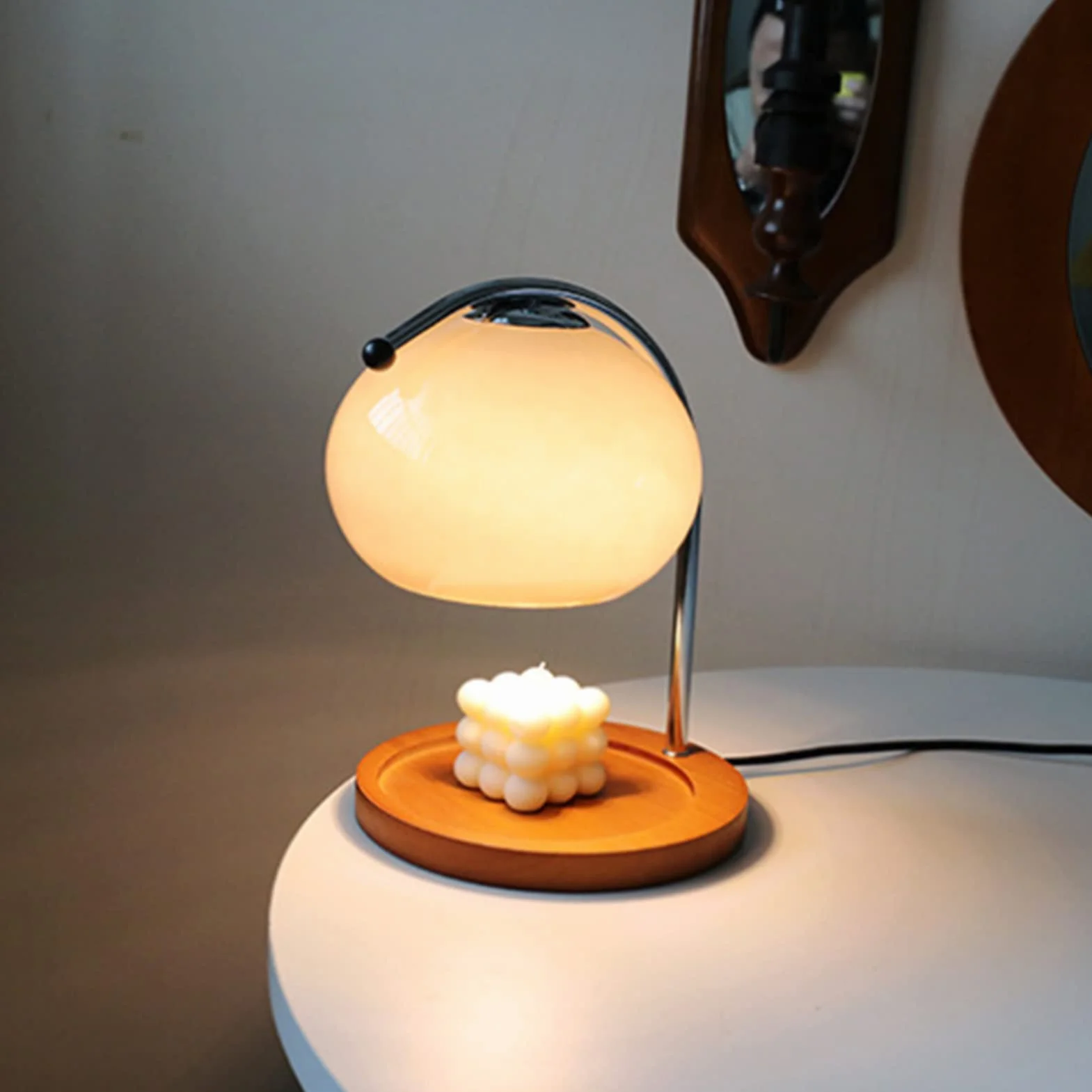Lampe Chauffe-bougie, Lampe Chauffe-bougie de Simplicité Moderne, Lampe de Fusion de Cire Aromatique Lampe Chauffe-bougie Rétro, pour la Décoration de la Chambre à Coucher(Beige)