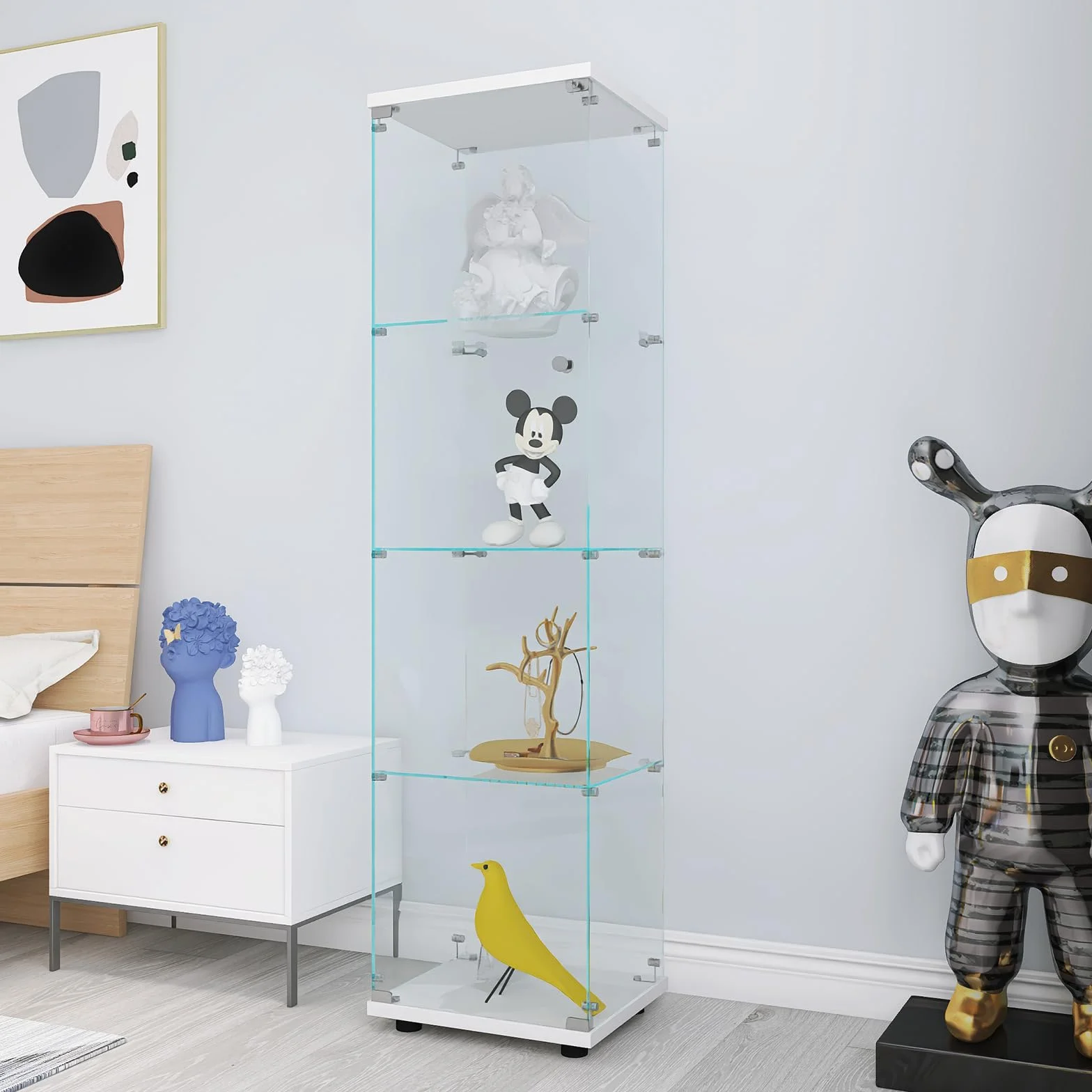 Vitrine en verre trempé 4 couches Transparente Étanche à la poussière Avec portes et serrure Salon, chambre à coucher, bureau 42,5 x 36,5 x 164 cm