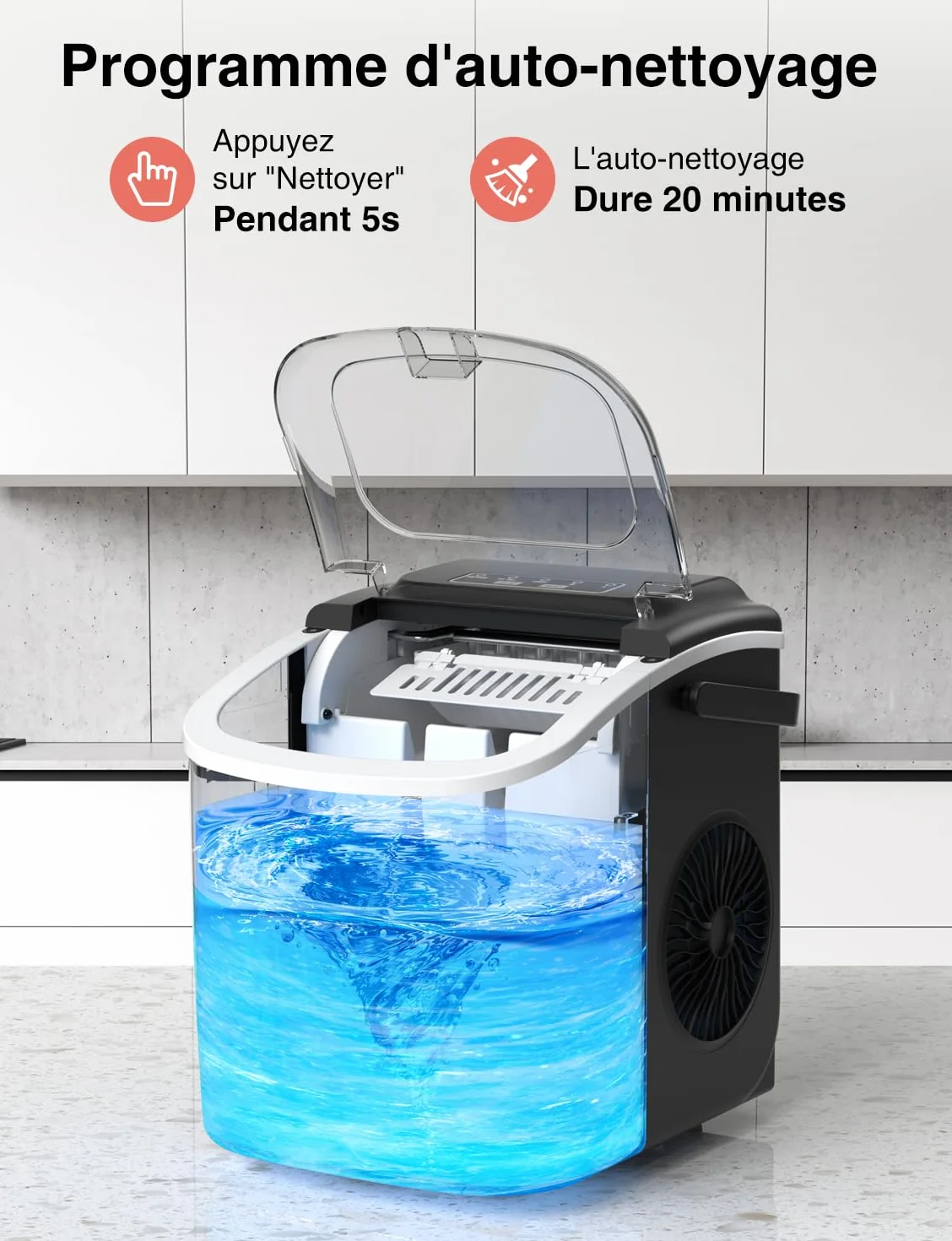 CROWNFUL Machine à Glaçon 12kg/24h 9 Glaçons 6 Min Portable avec Capteur Infrarouge Autonettoyant