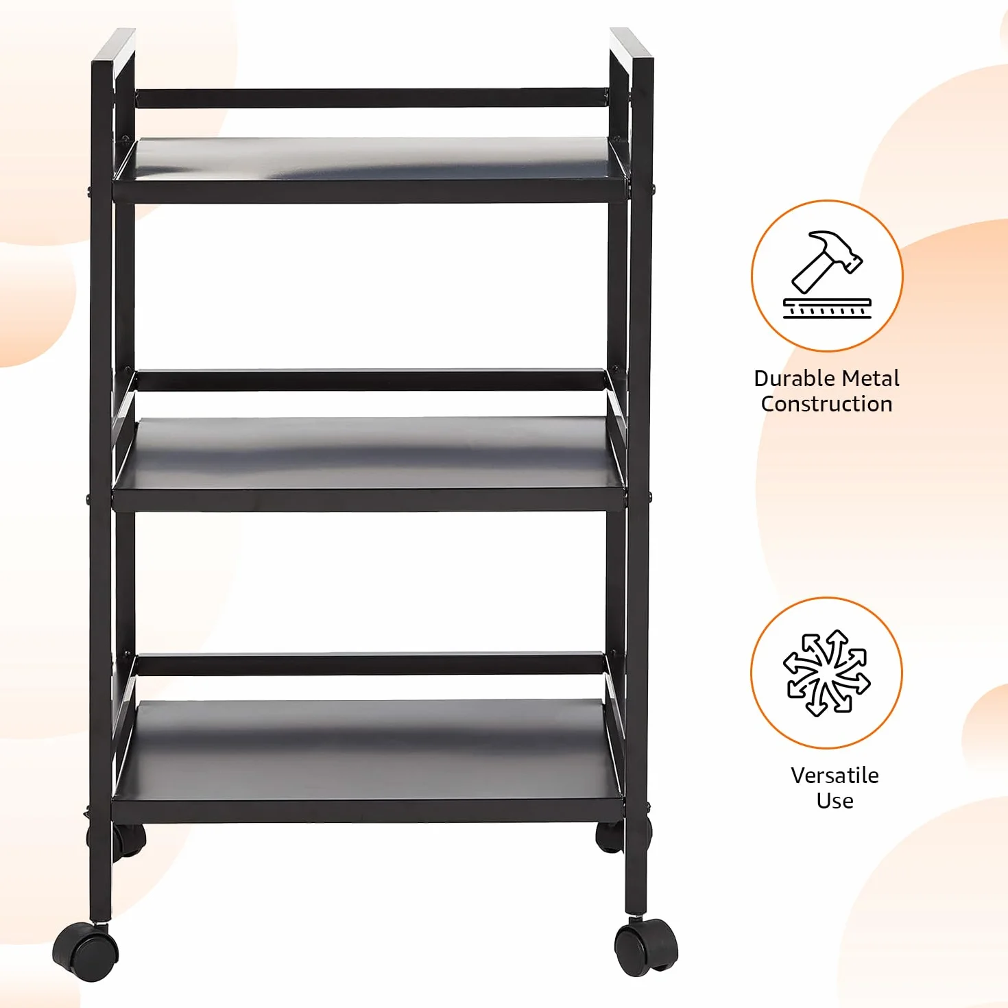 Amazon Basics Chariot en métal à 3 niveaux Noir