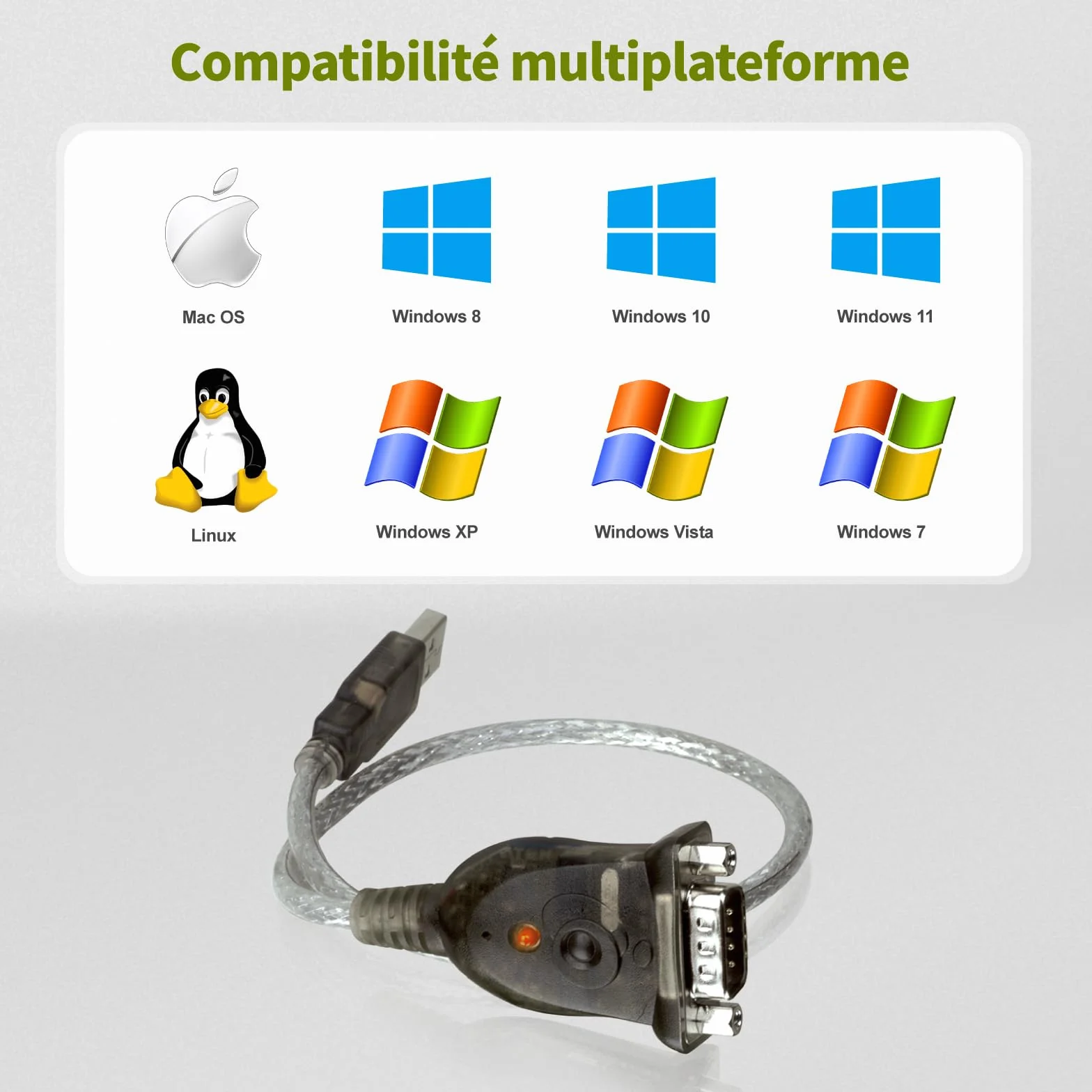IOGEAR Câble RS232 USB Adaptateur DB-9 mâle, transfert de données 230 Kbps, USB 2.0