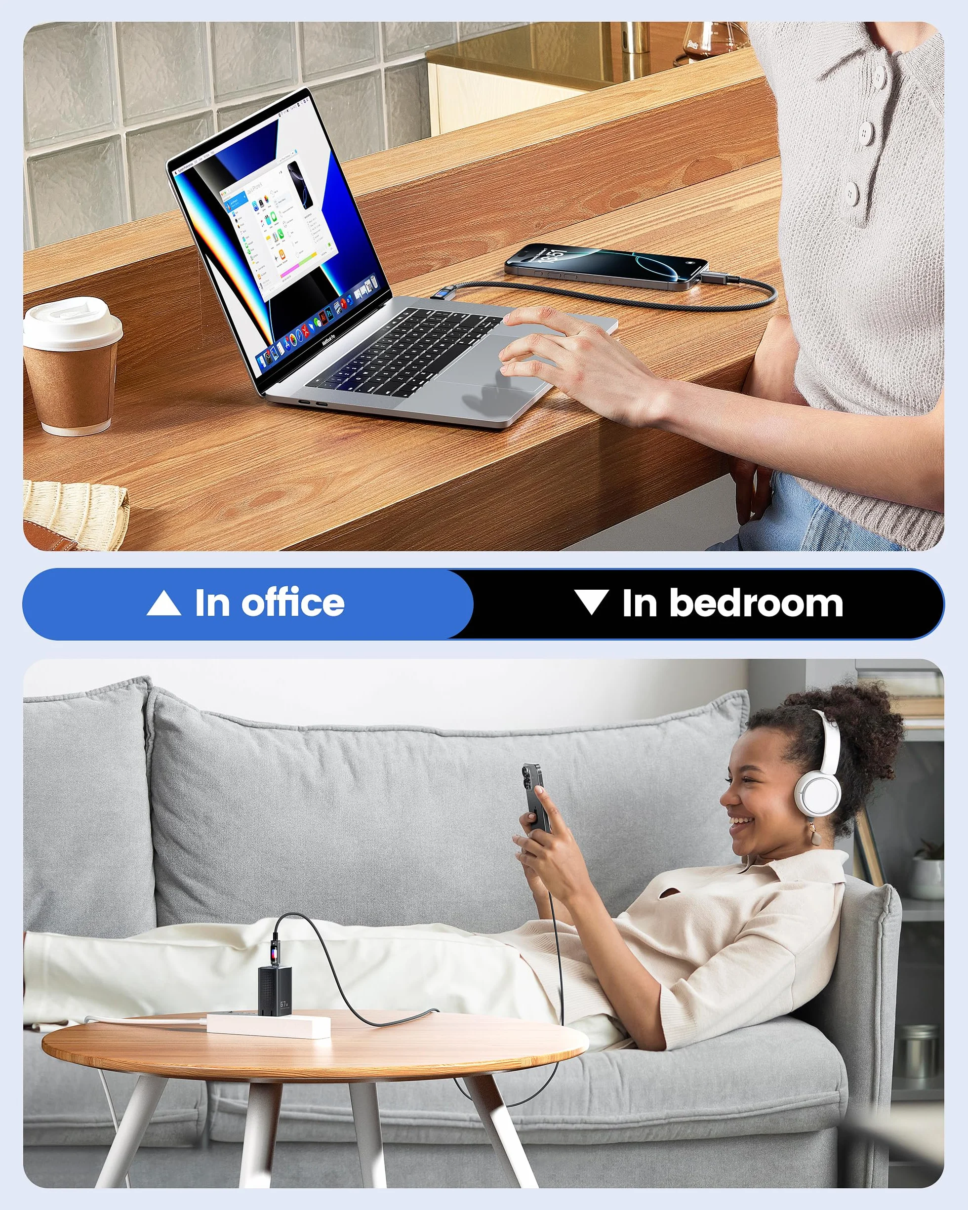 Toocki Kabel USB-C PD 100W 2M, Przewodnik Wietrzny z RGB, 480Mbps Przesyłanie, Odporny na Złamanie, Kompatybilny z iPhone17/Galaxy S25/Laptopami