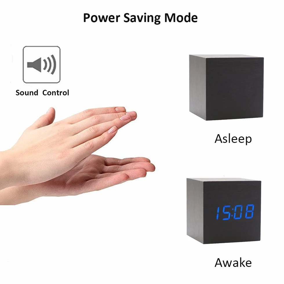 Onerbuy Horloge de Voyage Portable avec écran LCD - Réveil Numérique en Bois Cube Tactile Sonore