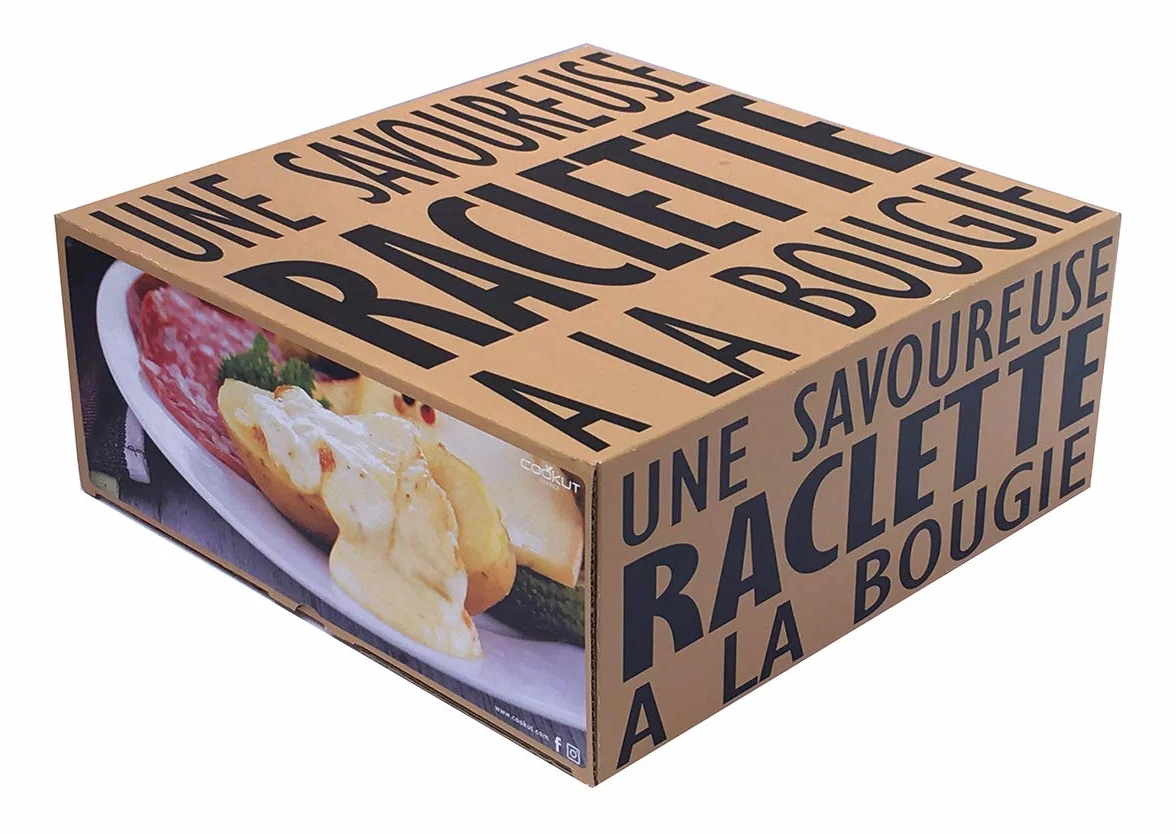 COOKUT - Lumi - Une raclette à la Bougie - Faites Fondre Votre Fromage en 3 Minutes - A Table, Devant la télé ou même en Pique Nique - Spatule Bois inclues - sans électricité - Pack de 4 appareils
