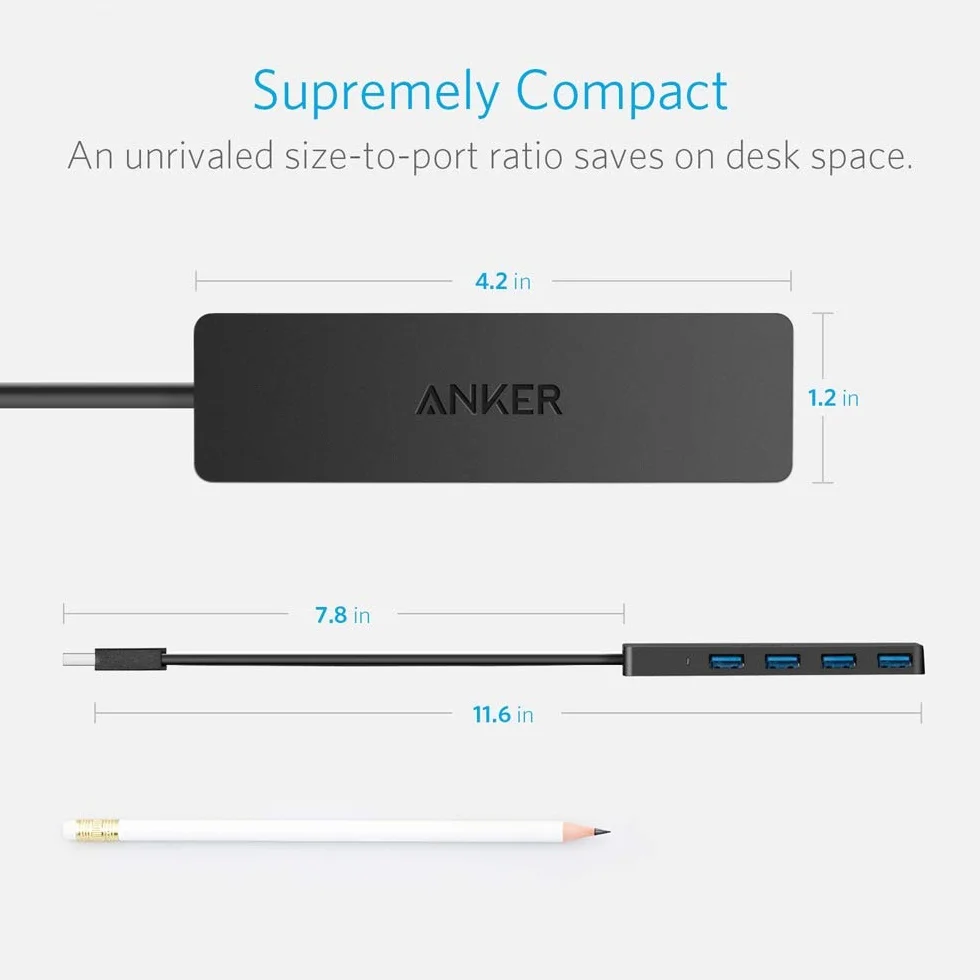 Koncentrator, hub USB Anker z 4 portami, wieloportowy koncentrator USB 3.0, rozgałęźnik USB do laptopa, przedłużacz do laptopa z jednym portem, komputera stacjonarnego i innych urządzeń