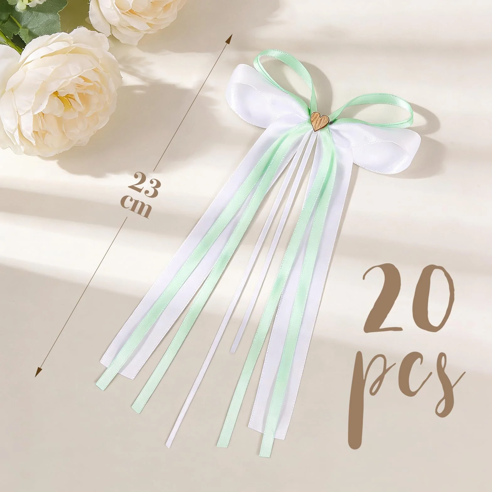 Nœuds Voiture Mariage 23cm Nœud Papillon Blanc Vert Cœurs Ruban Satin Décoration Mariage Voitures Nuptiales Cadeau