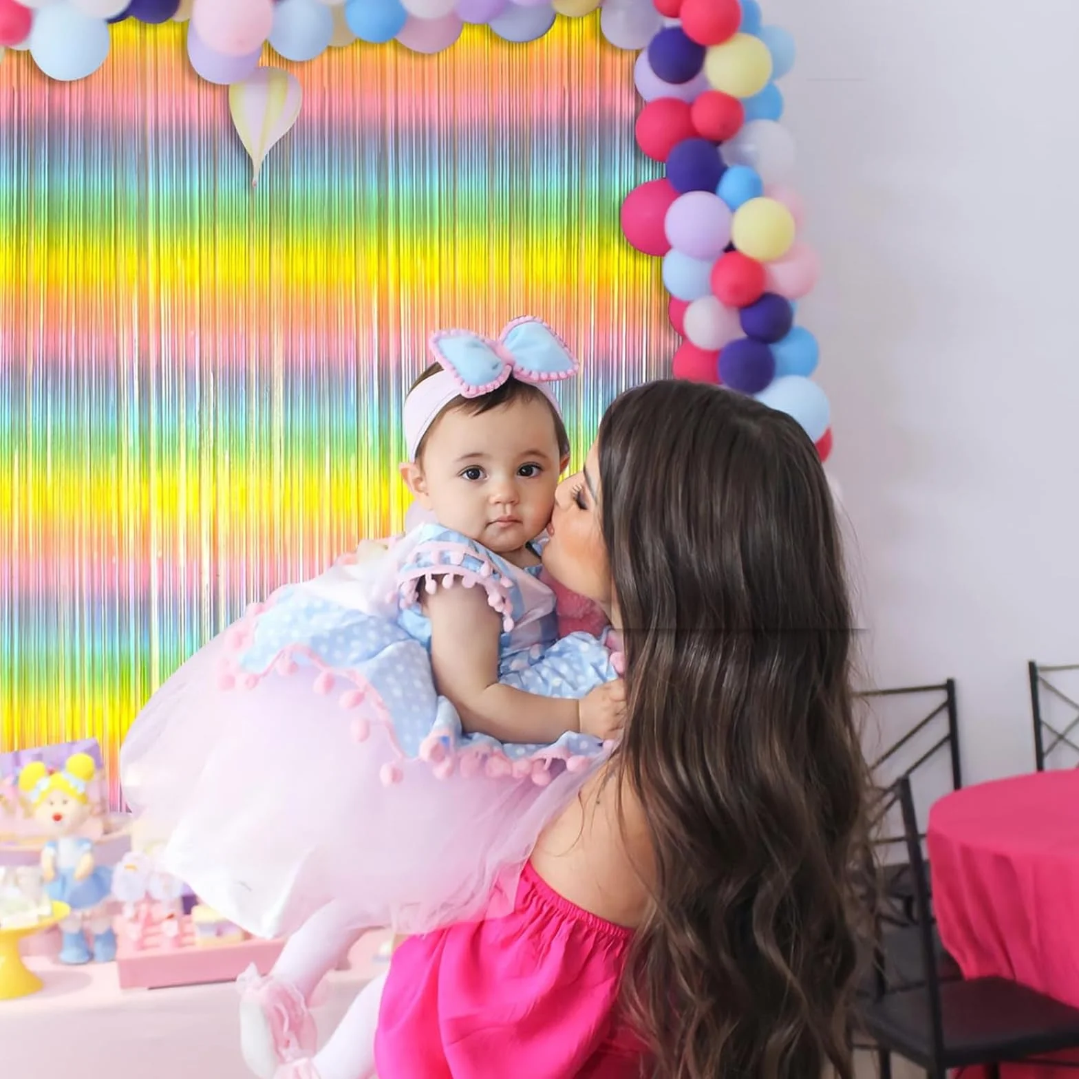 Rideau Anniversaire Arc en Ciel Métallique Frange Multicolore Paillette pour Mur Photographie Mariage 1mx2m