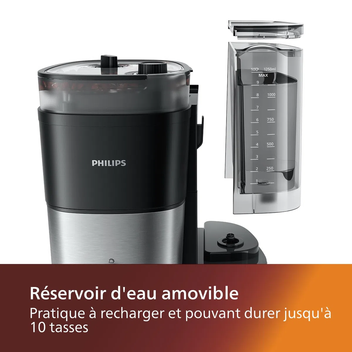 PHILIPS Cafetière filtre Tout-en-1, Broyeur conique intégré, Grains frais