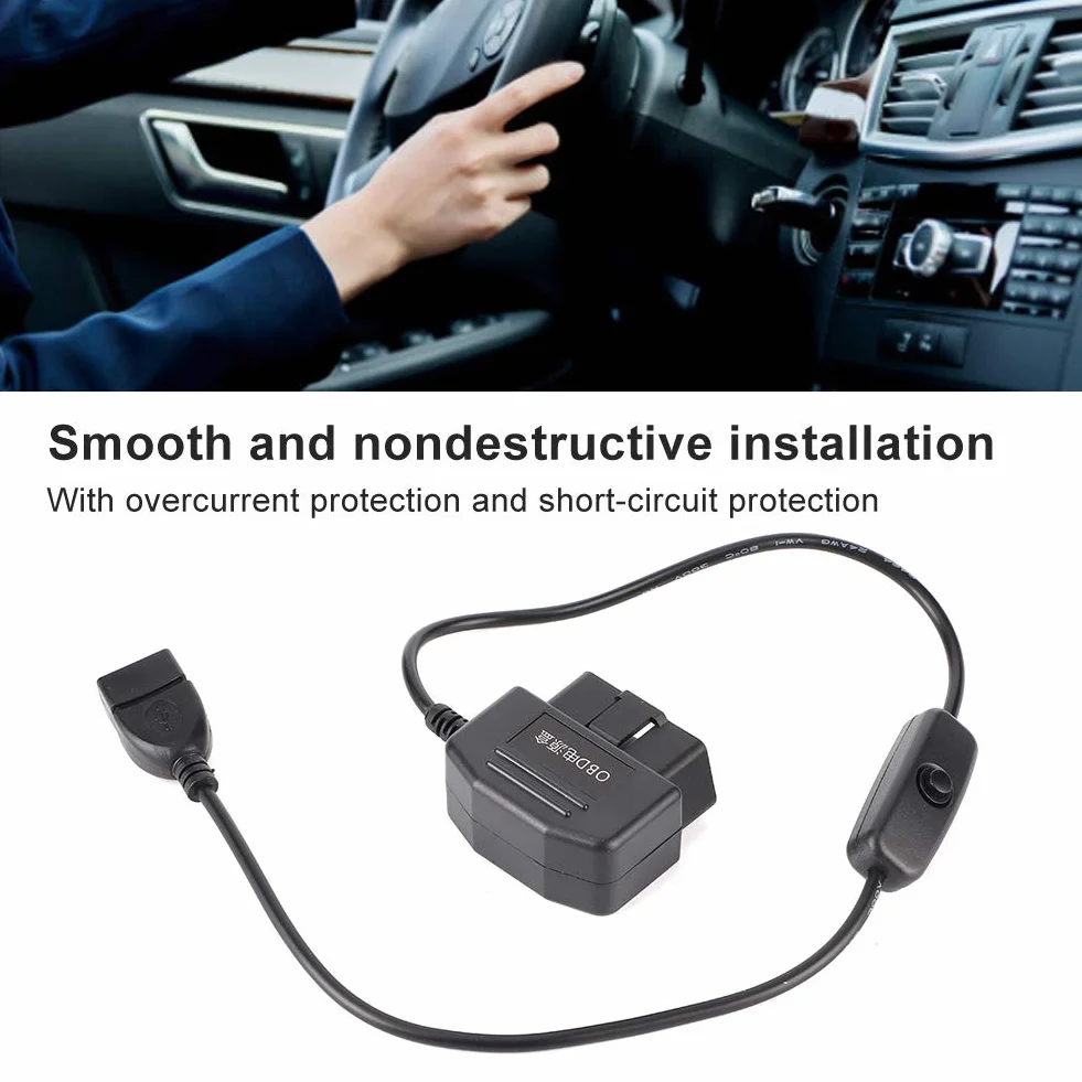 18.7 calowy kabel zasilajÄ…cy On-Board DiagnosticsII kabel zasilajÄ…cy On-Board Diagnostics2 na USB Dash Cam zestaw okablowania 16 zÅ‚Ä…cze pinowe do wideorejestrator samochodowy GPS kamera samochodowa
