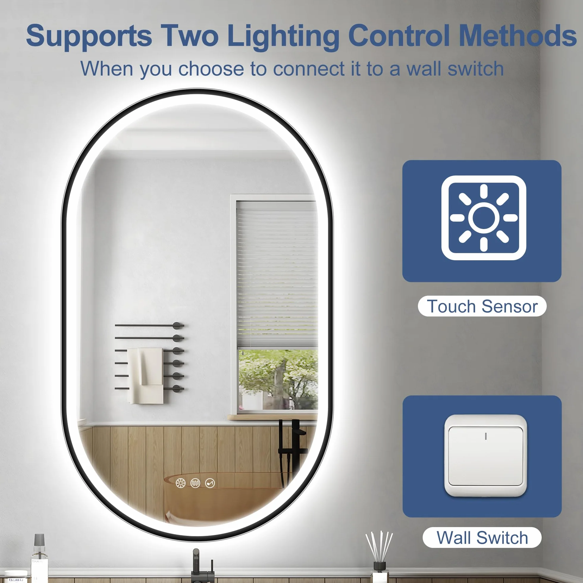 Miroir Salle de Bain avec Éclairage 80x50cm Bluetooth Anti-buée Dimmable IP44 Verre Trempé