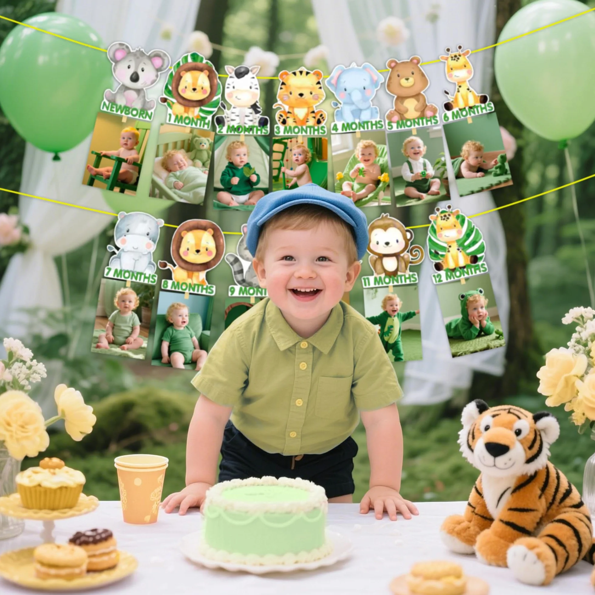 Bannière photo 1er anniversaire jungle thème animaux safari fournitures fête wild one