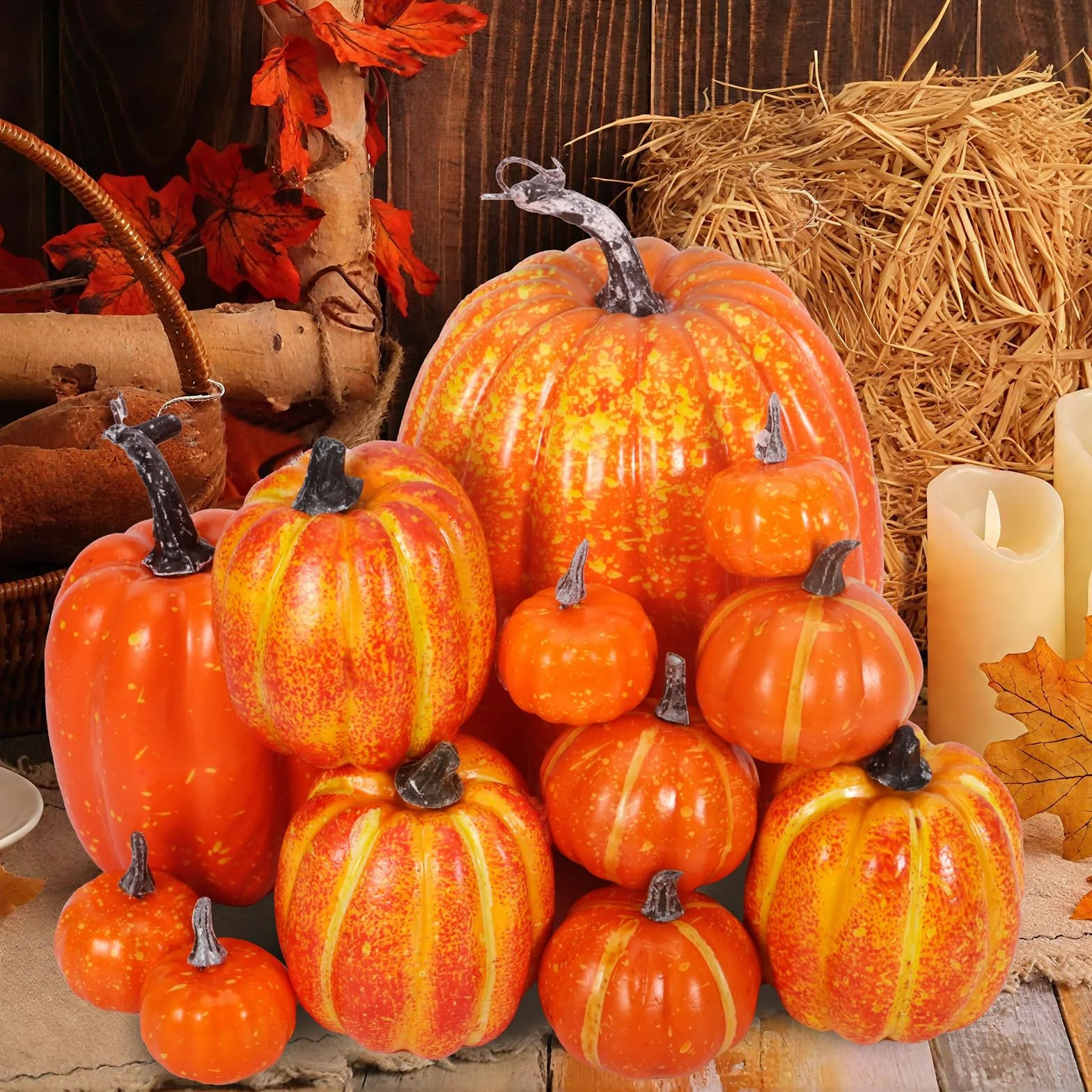 Citrouilles de Décoration Artificielles, 12 Pièces, Automne, Ensemble de 5 Tailles