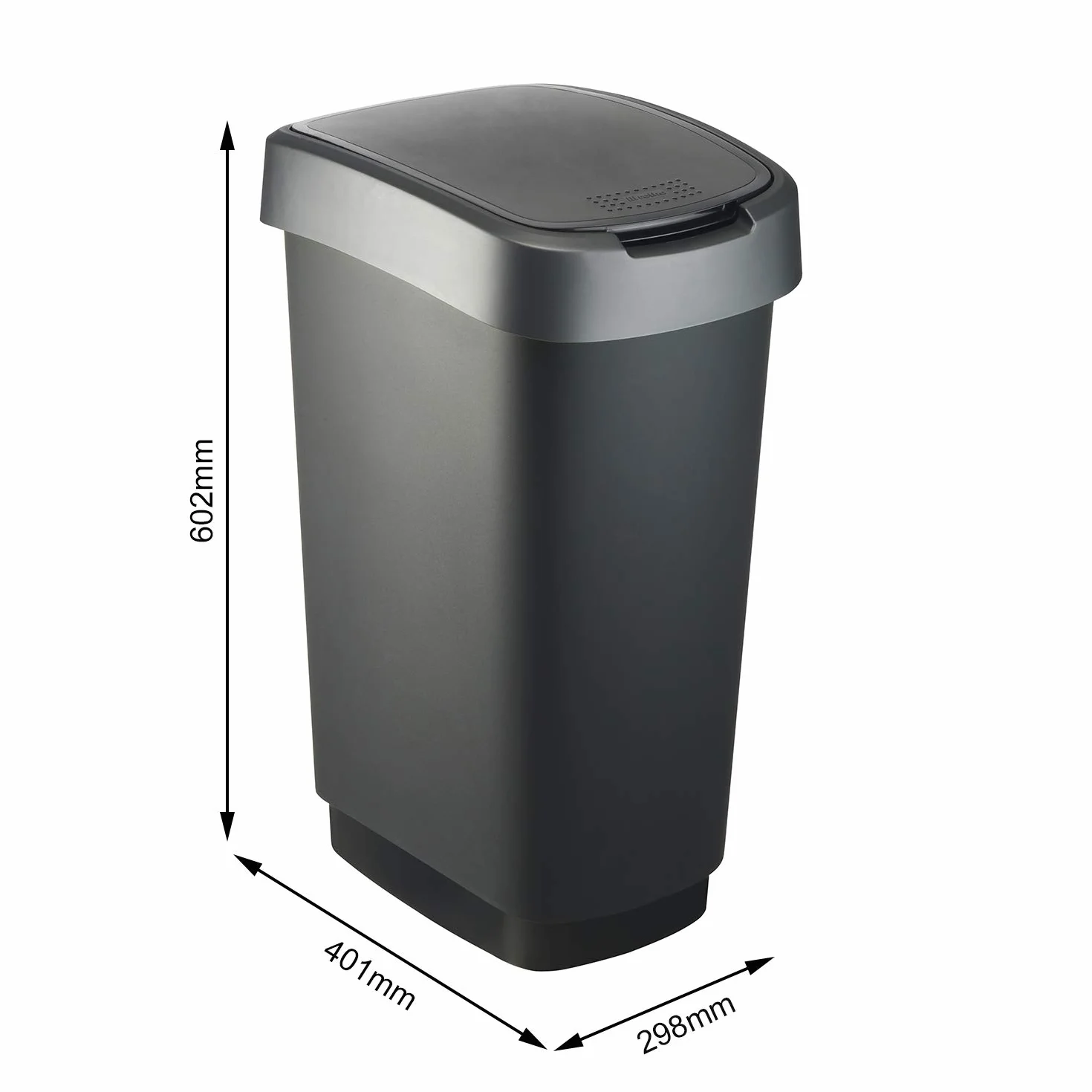 Rotho Twist Poubelle 50l plastique PP sans BPA noir argent 40x30x60 cm