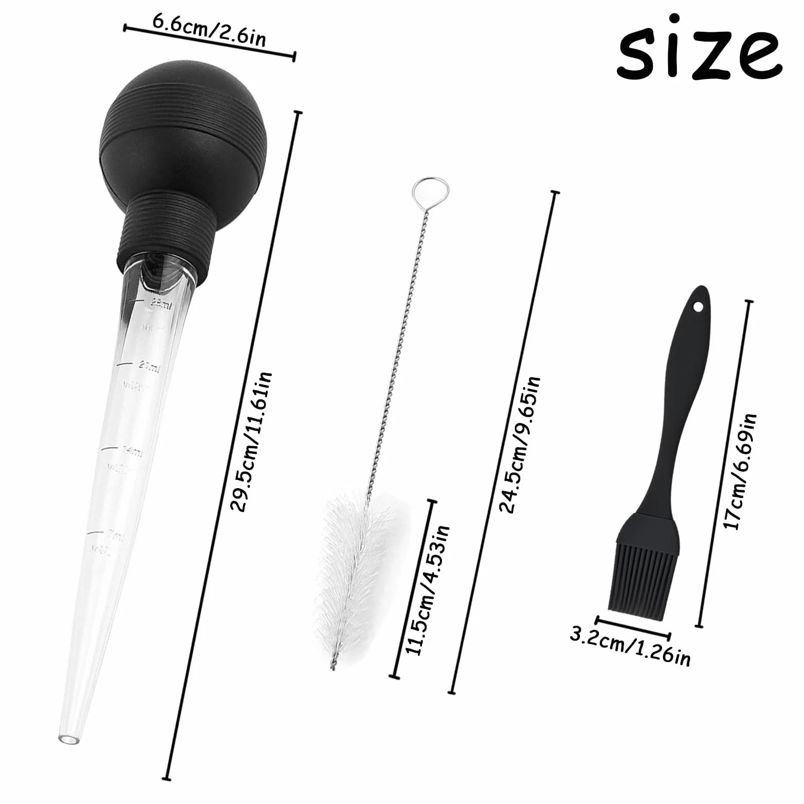 Lot de 2 injecteurs de dinde avec pipette et pinceau, pour huiler et mariner bœuf, porc, poisson