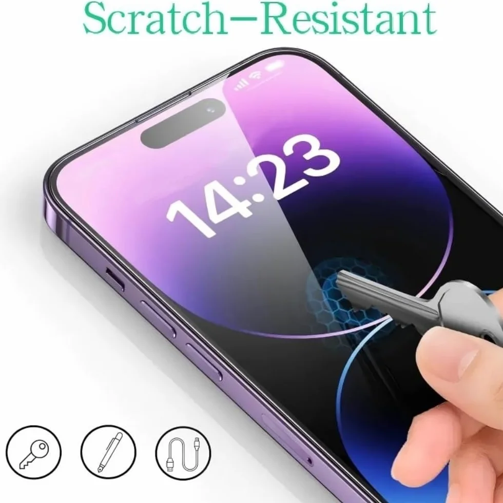 Opakowanie 3 folia ochronna ze szkła hartowanego na wyświetlacz iPhone 14 Pro, folia ochronna przeciwzarysowania, stopień twardości 9H, HD, folia ochronna na telefon komórkowy 6,1 cala, szkło o ultra