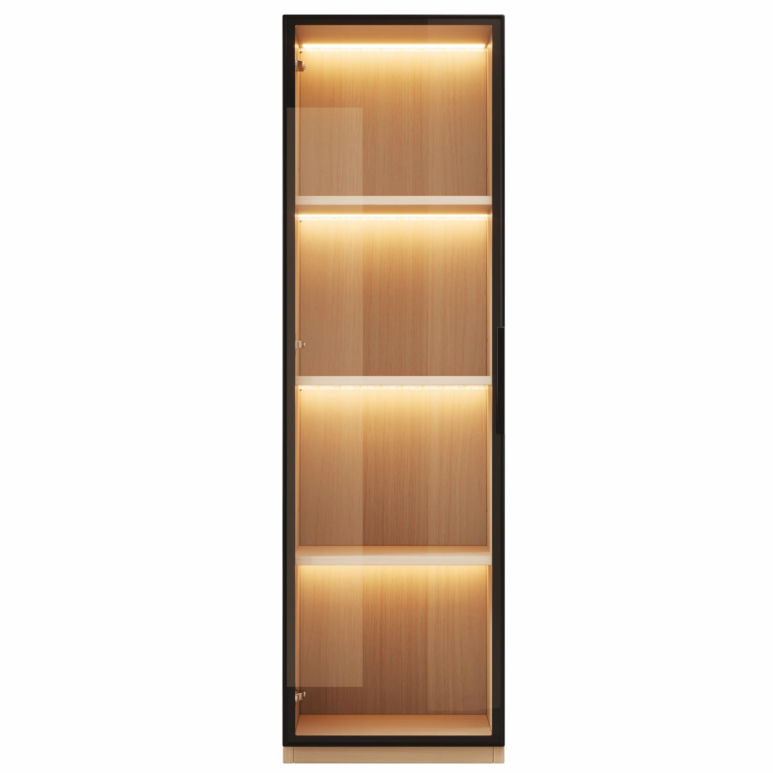 Merax Vitrine avec porte en verre 40×40×165 cm, meuble haut étroit en MDF aspect chêne, avec verre trempé, LED, meuble d'exposition pour salon bureau, couleur bois